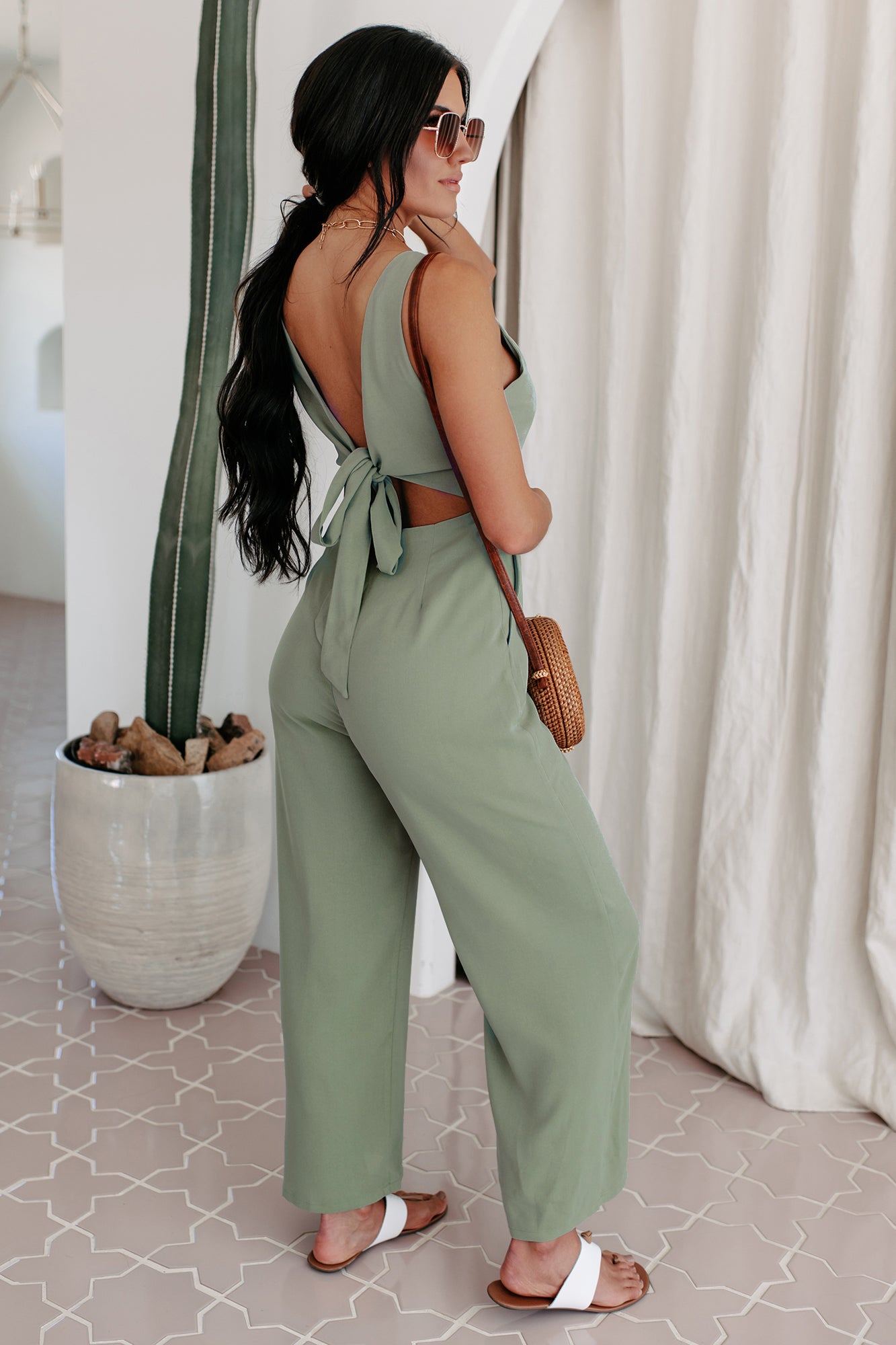 Change Your Destiny Tie-Wrap Jumpsuit (Sage)-The Formal Wear