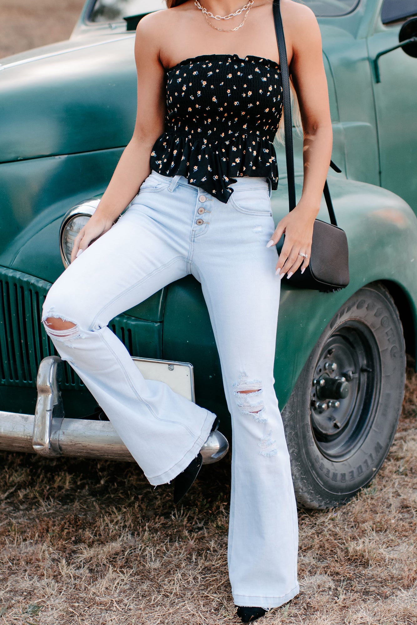 Hold That Thought Smocked Floral Tube Top (Black)-The Formal Wear
