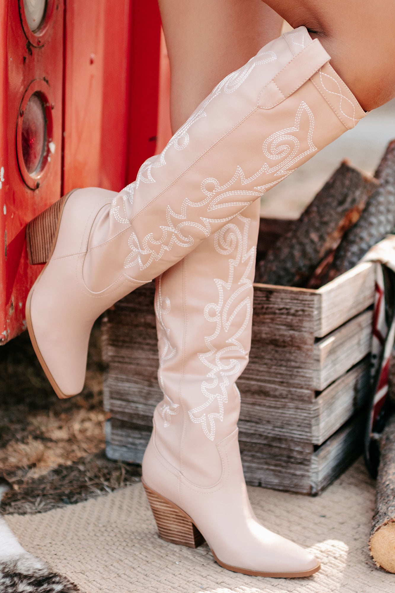 Charley Faux Leather Billini Cowboy Boots (Rose Clay)-The Formal Wear