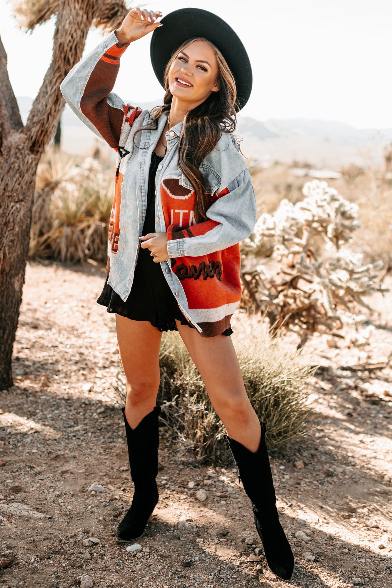 Better Pay Attention Oversized Denim/Knit Jacket (Denim/Rust)-The Formal Wear