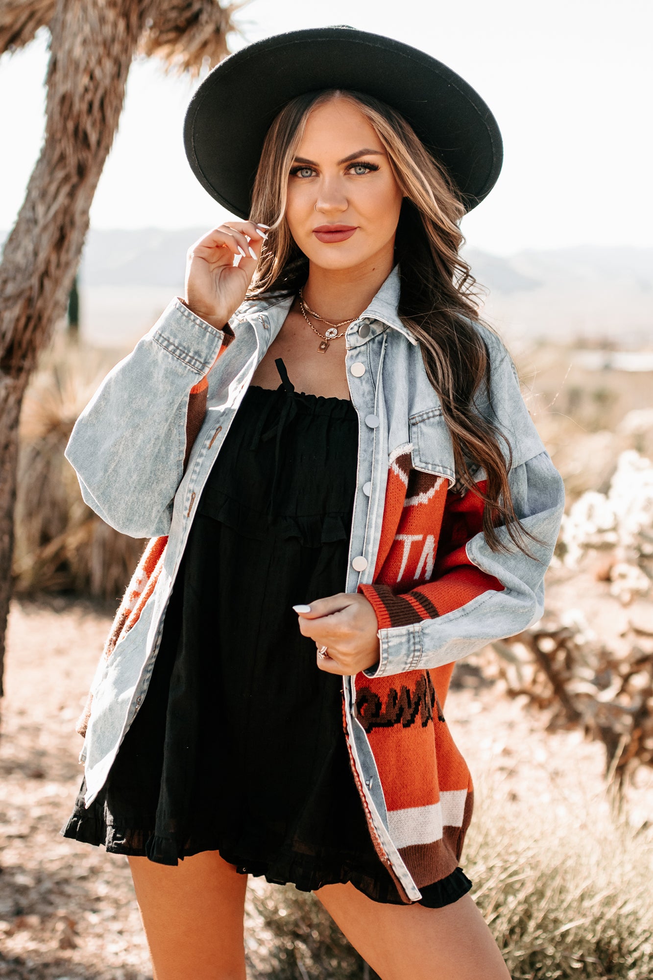 Better Pay Attention Oversized Denim/Knit Jacket (Denim/Rust)-The Formal Wear