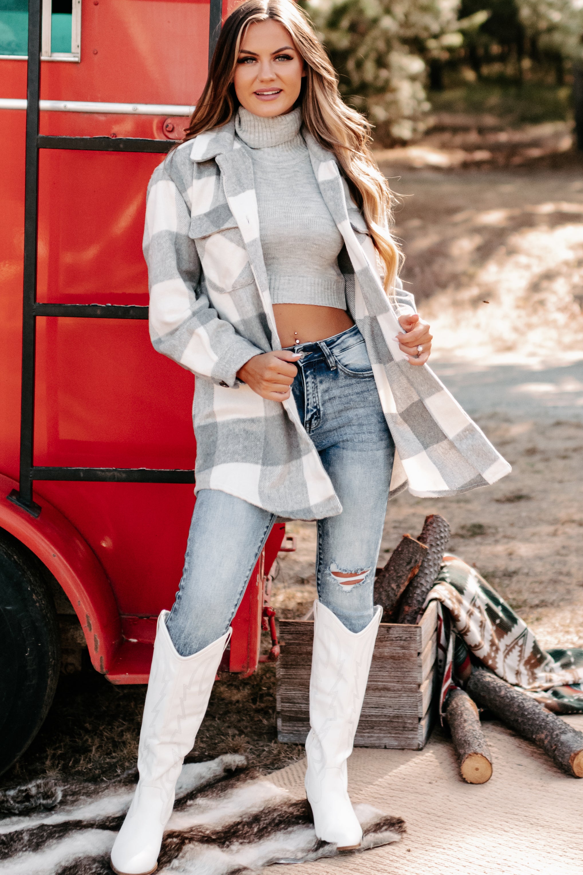 Shiren Plaid Oversized Shacket (Grey)-The Formal Wear