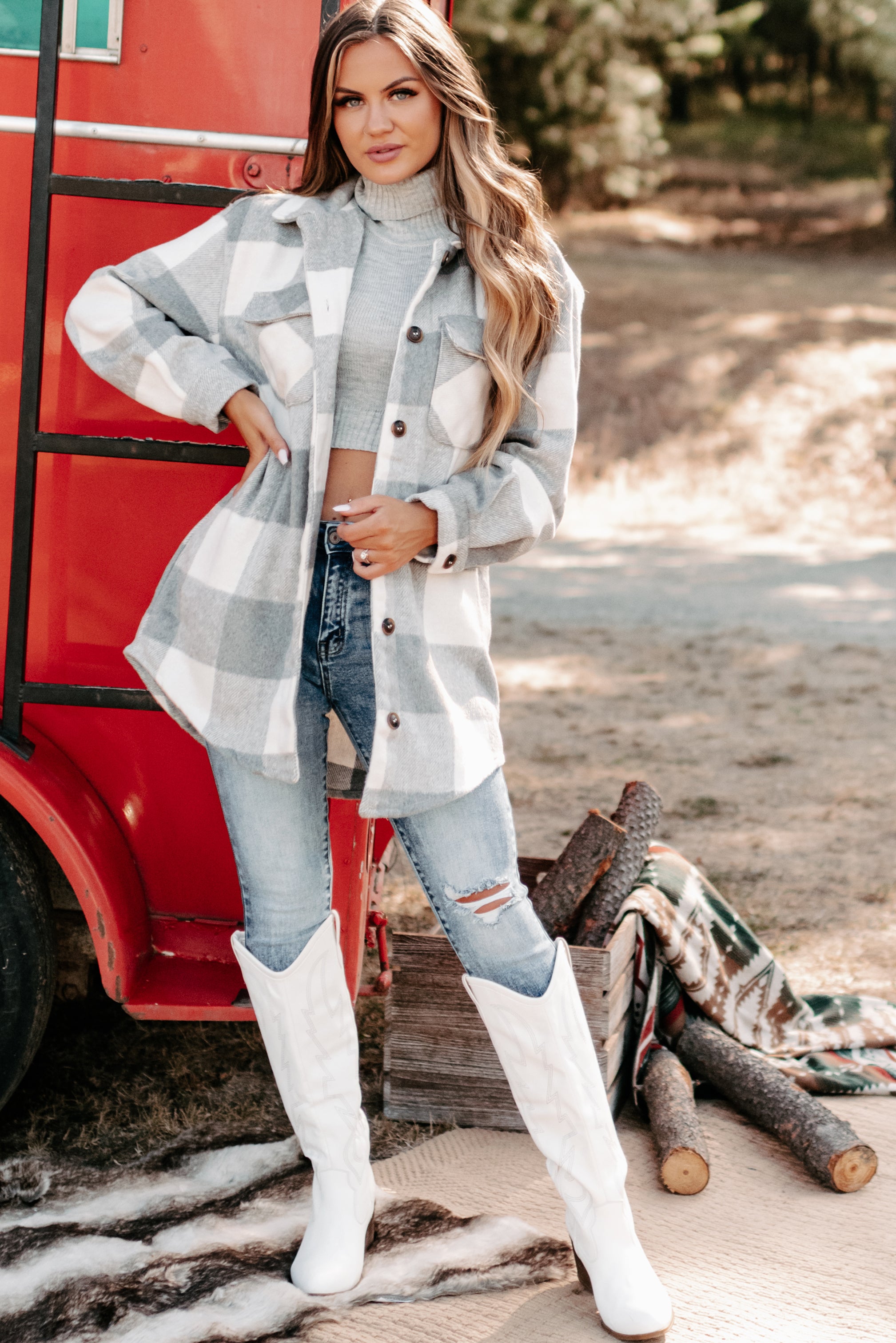 Shiren Plaid Oversized Shacket (Grey)-The Formal Wear