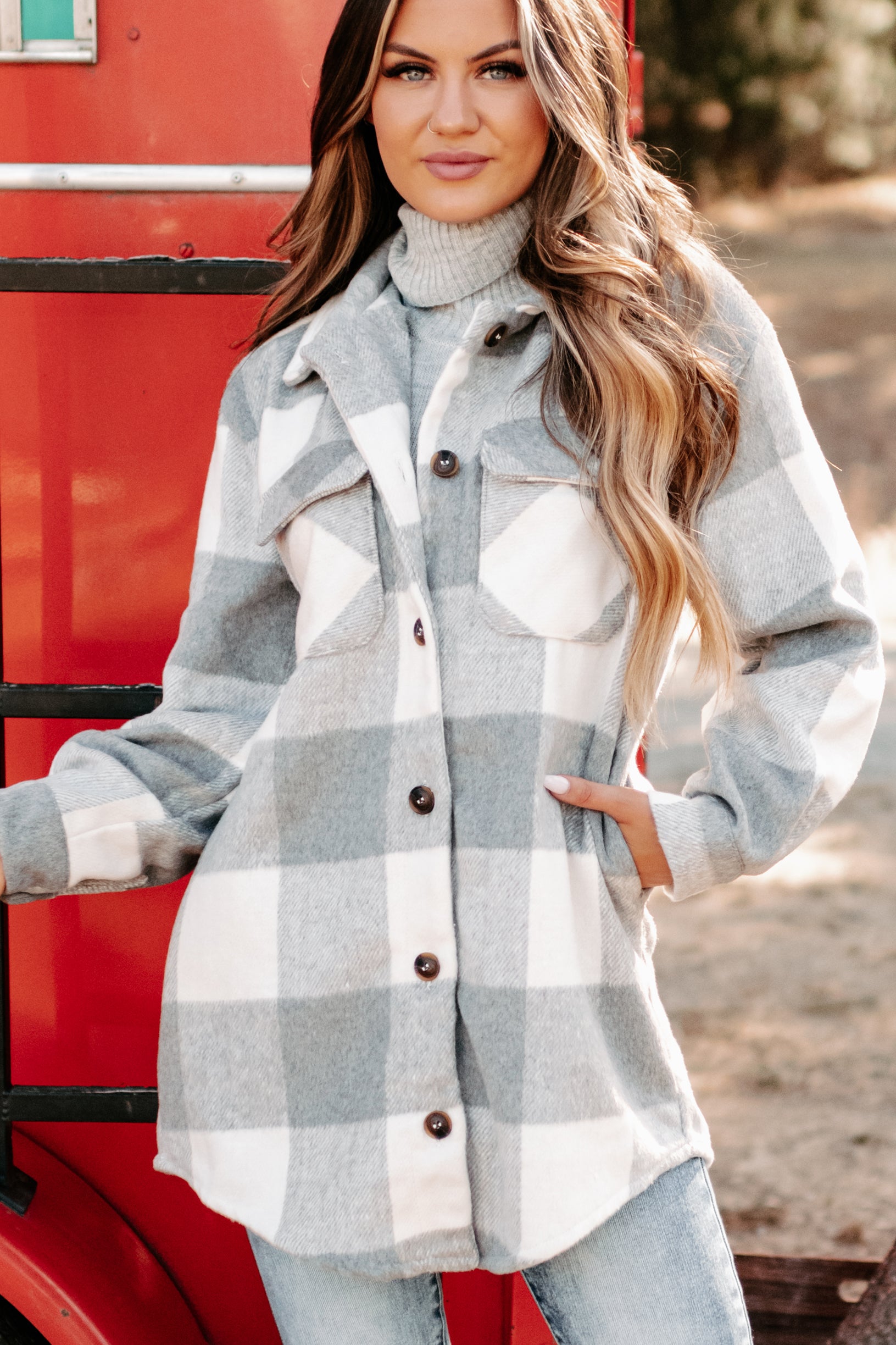 Shiren Plaid Oversized Shacket (Grey)-The Formal Wear