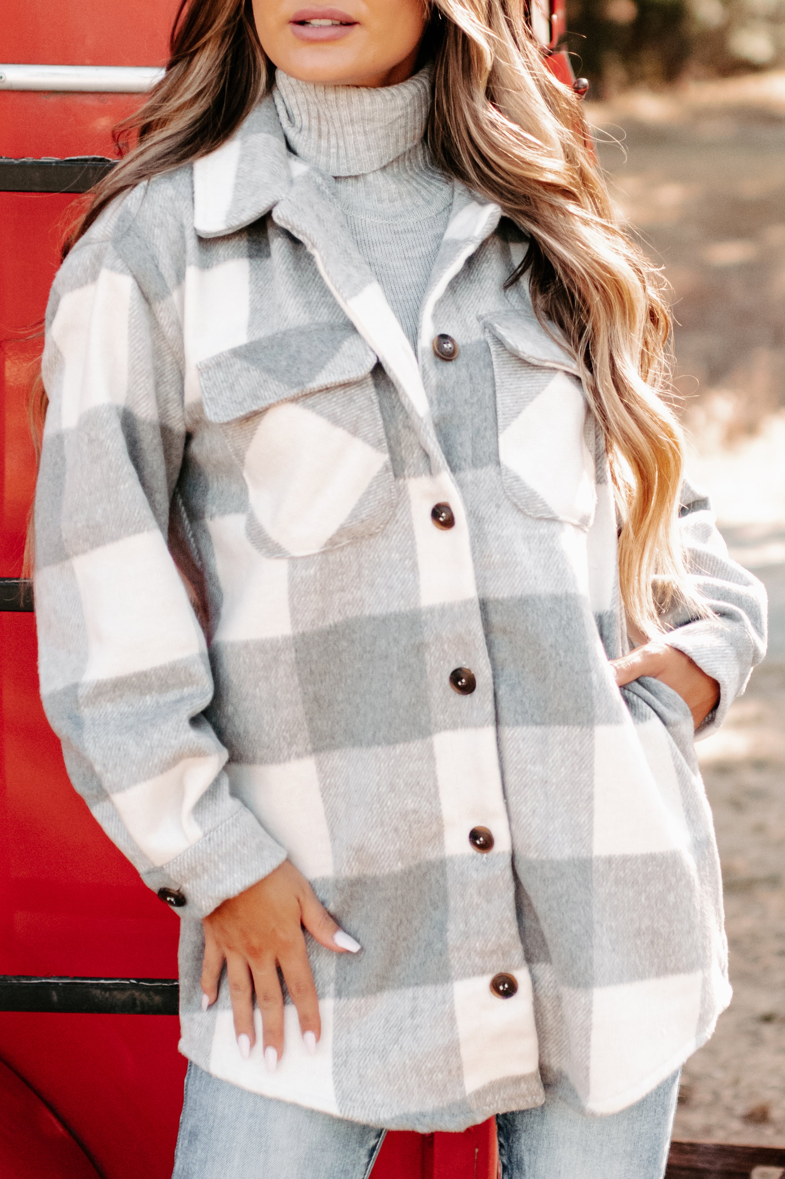 Shiren Plaid Oversized Shacket (Grey)-The Formal Wear