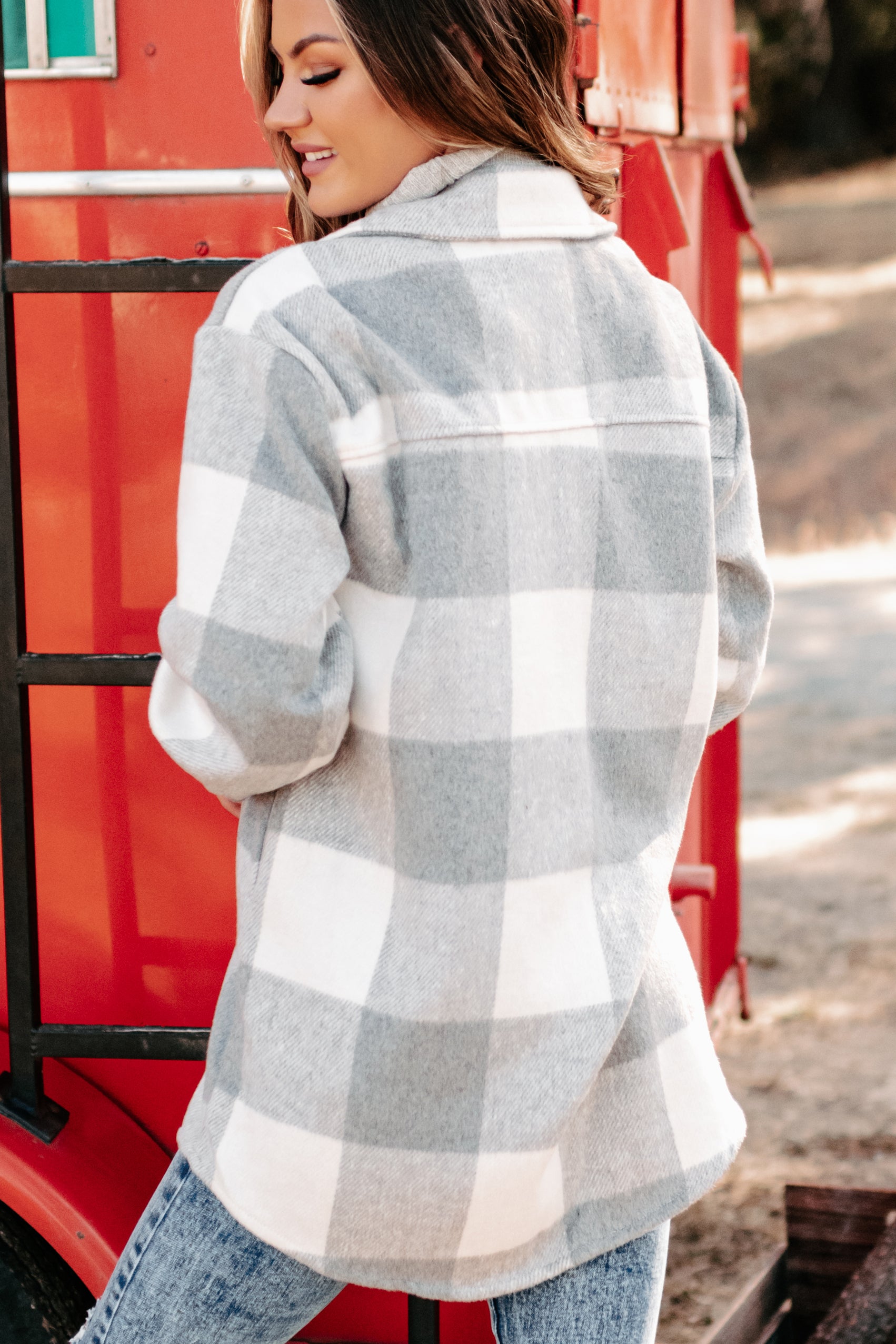 Shiren Plaid Oversized Shacket (Grey)-The Formal Wear