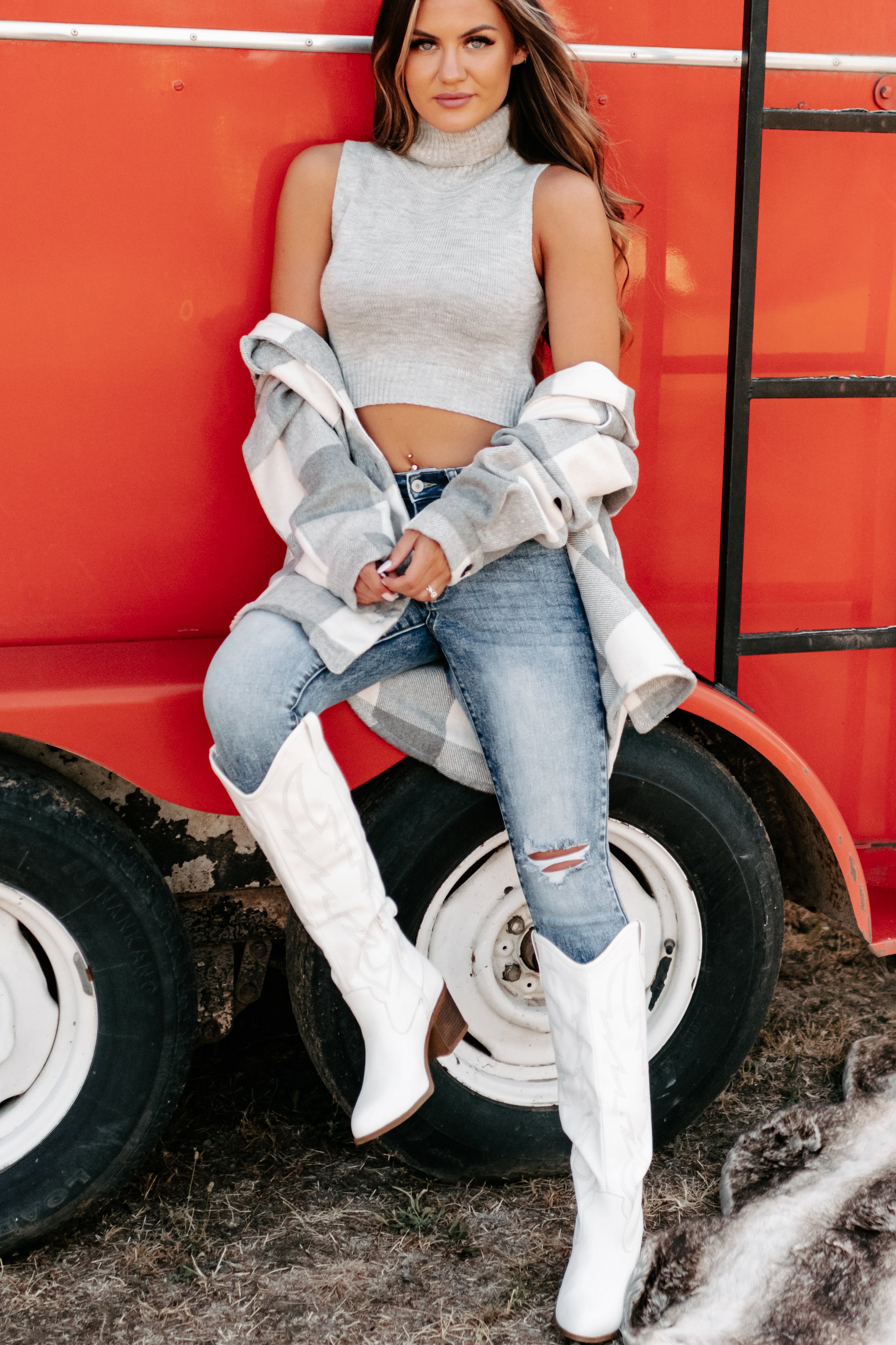 Shiren Plaid Oversized Shacket (Grey)-The Formal Wear