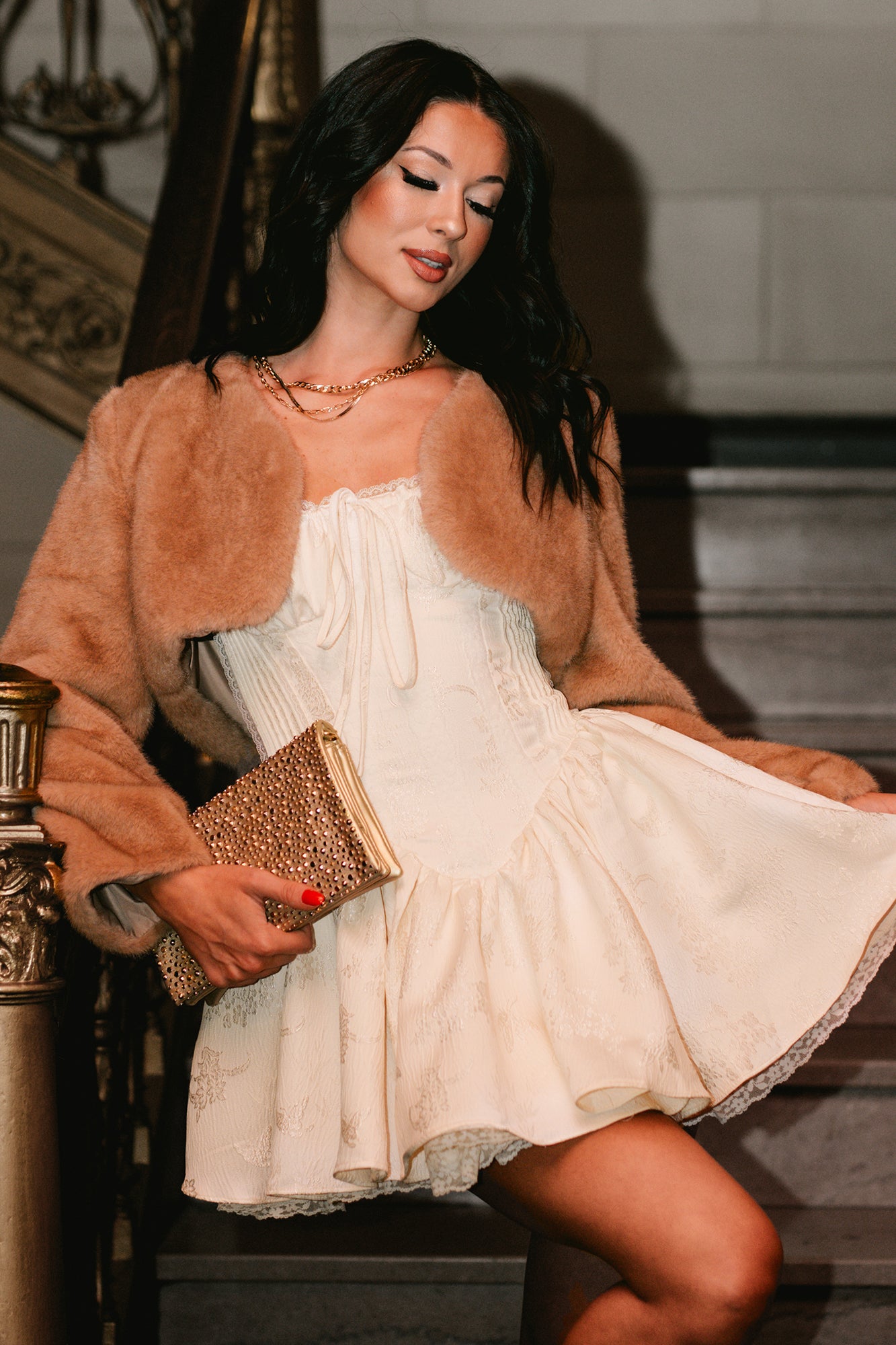 Ready Fur Tonight Faux Fur Crop Jacket (Camel)-The Formal Wear