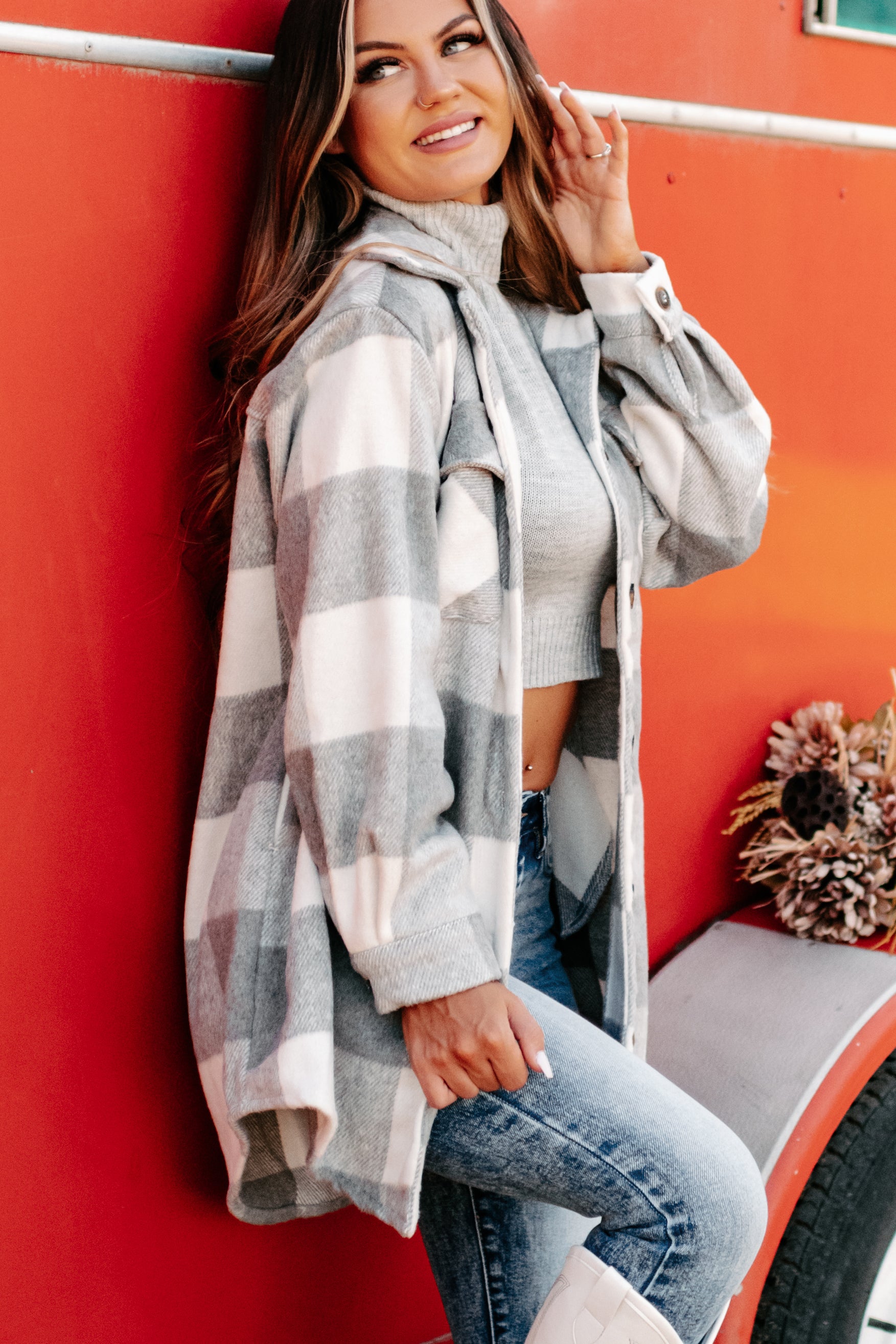 Shiren Plaid Oversized Shacket (Grey)-The Formal Wear