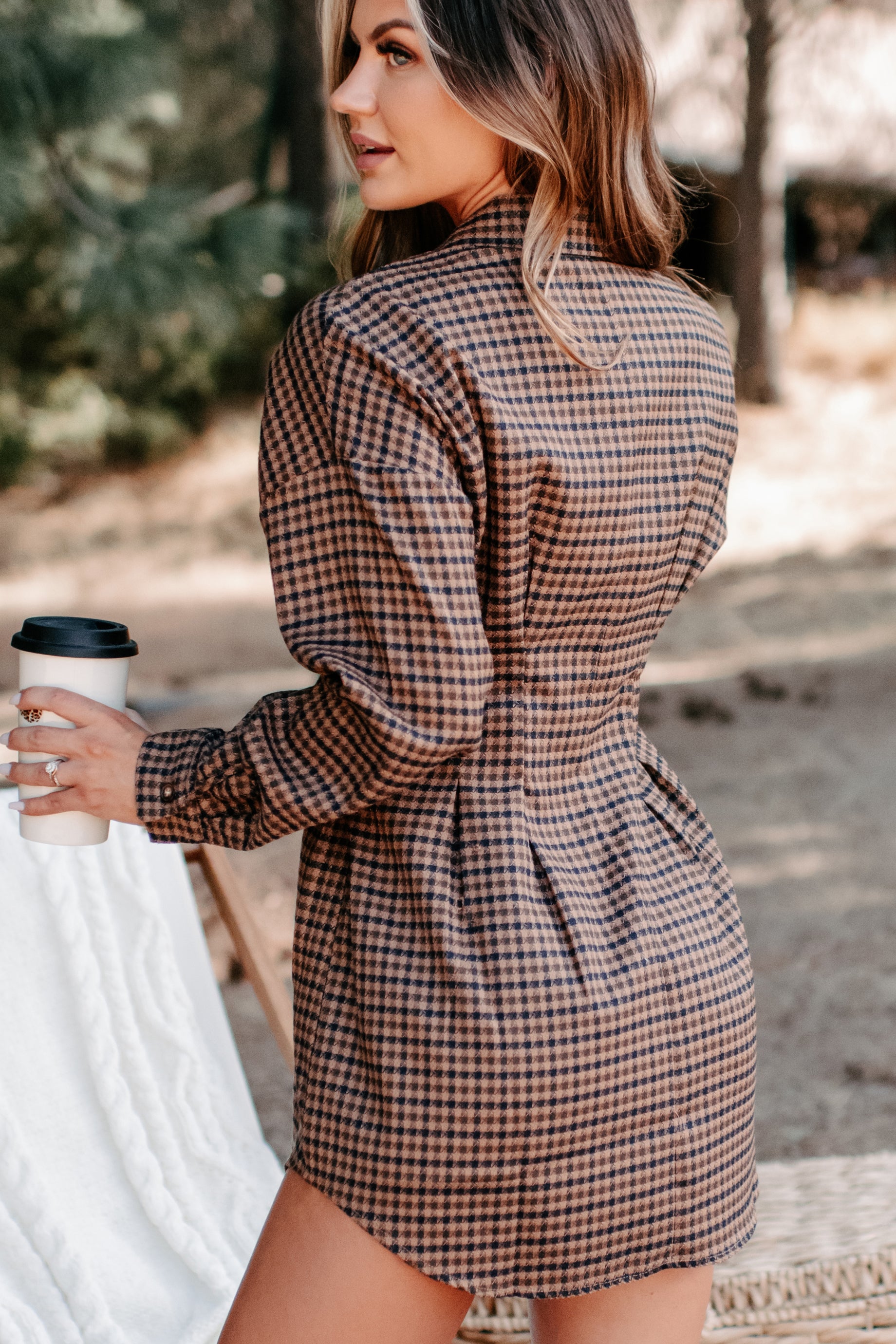 Divine Timing Houndstooth Button Up Dress (Brown)-The Formal Wear