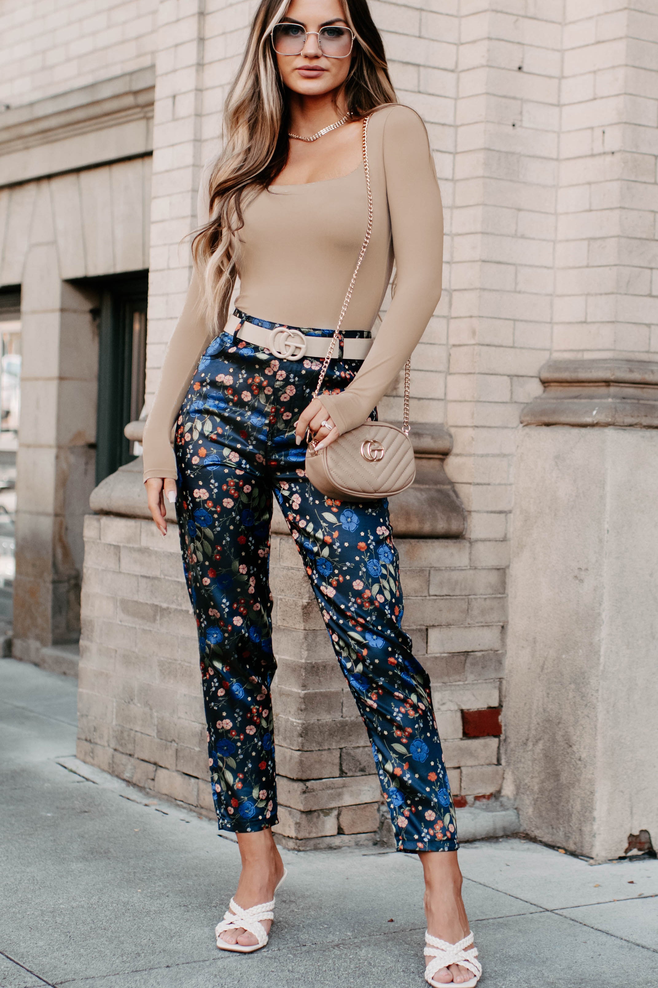 Growing Strong High Waisted Floral Print Pants (Navy Floral)-The Formal Wear