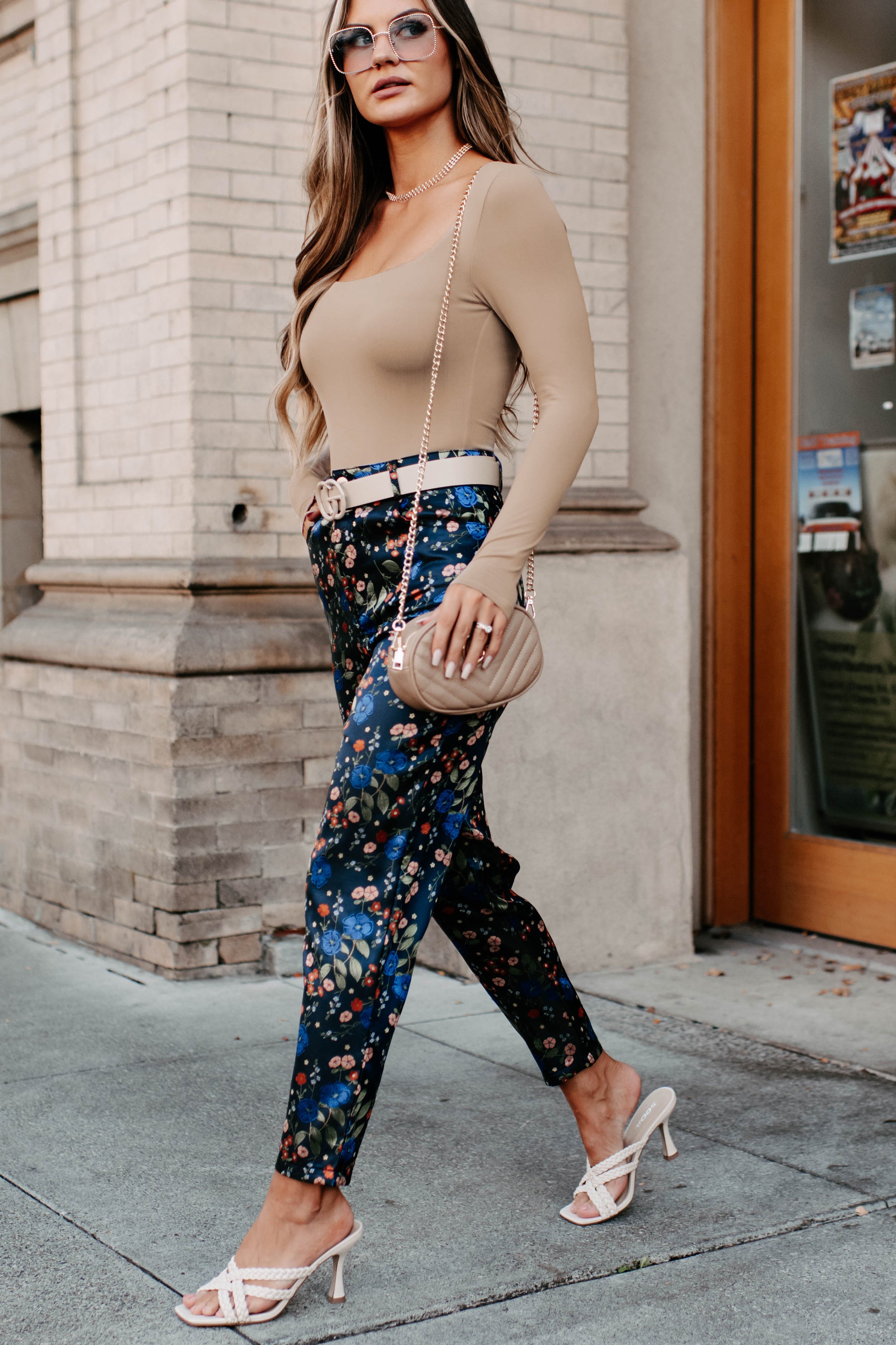 Growing Strong High Waisted Floral Print Pants (Navy Floral)-The Formal Wear