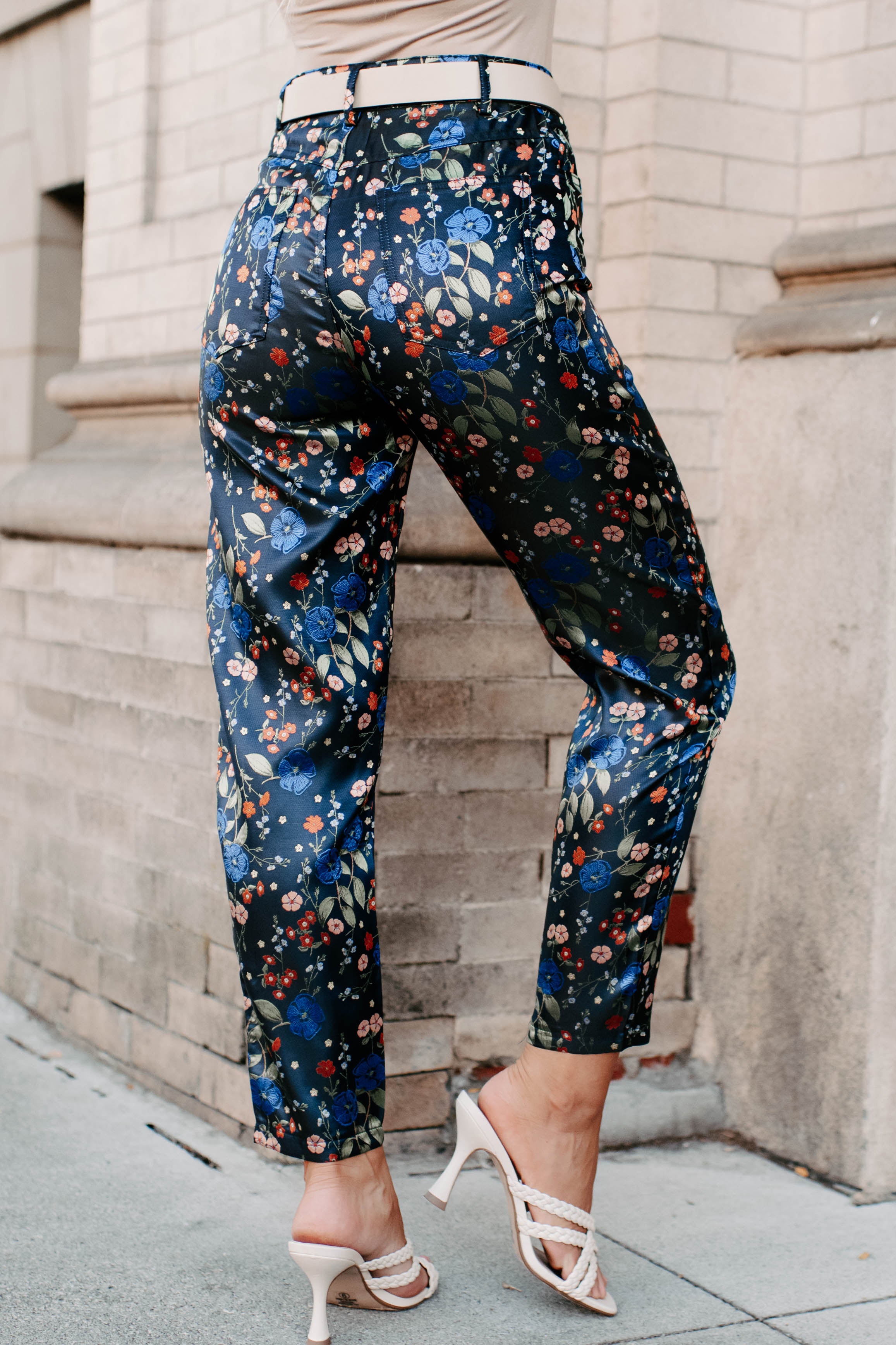 Growing Strong High Waisted Floral Print Pants (Navy Floral)-The Formal Wear