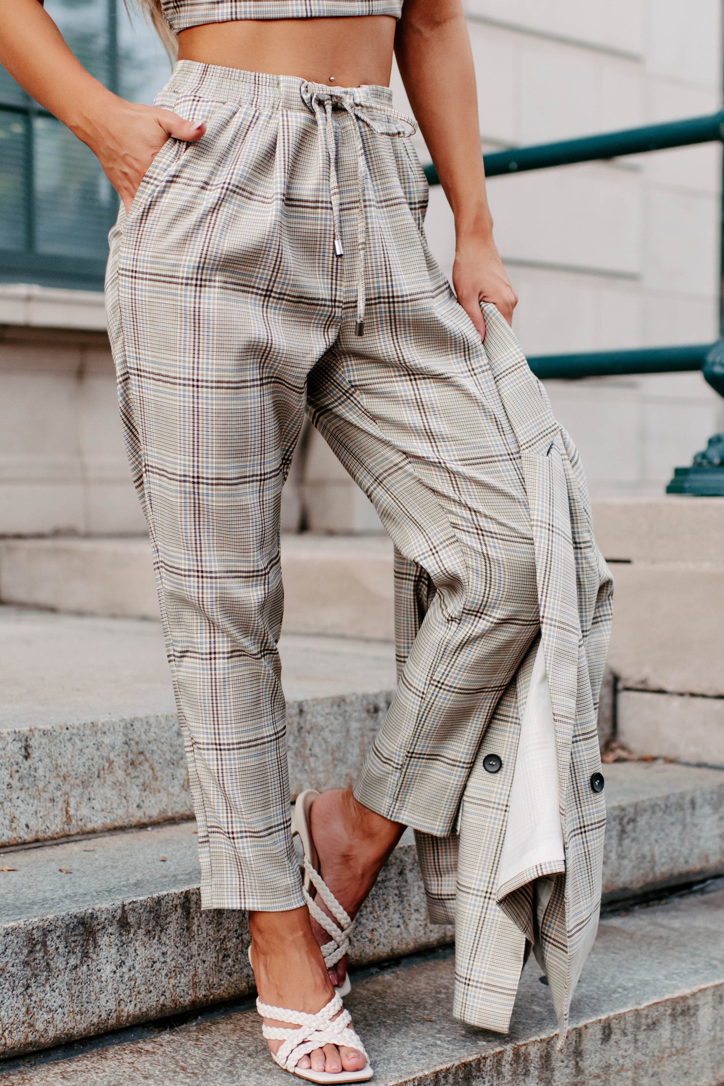 Clear It With Legal Plaid Three-Piece Blazer Set (Mocha Combo)-The Formal Wear