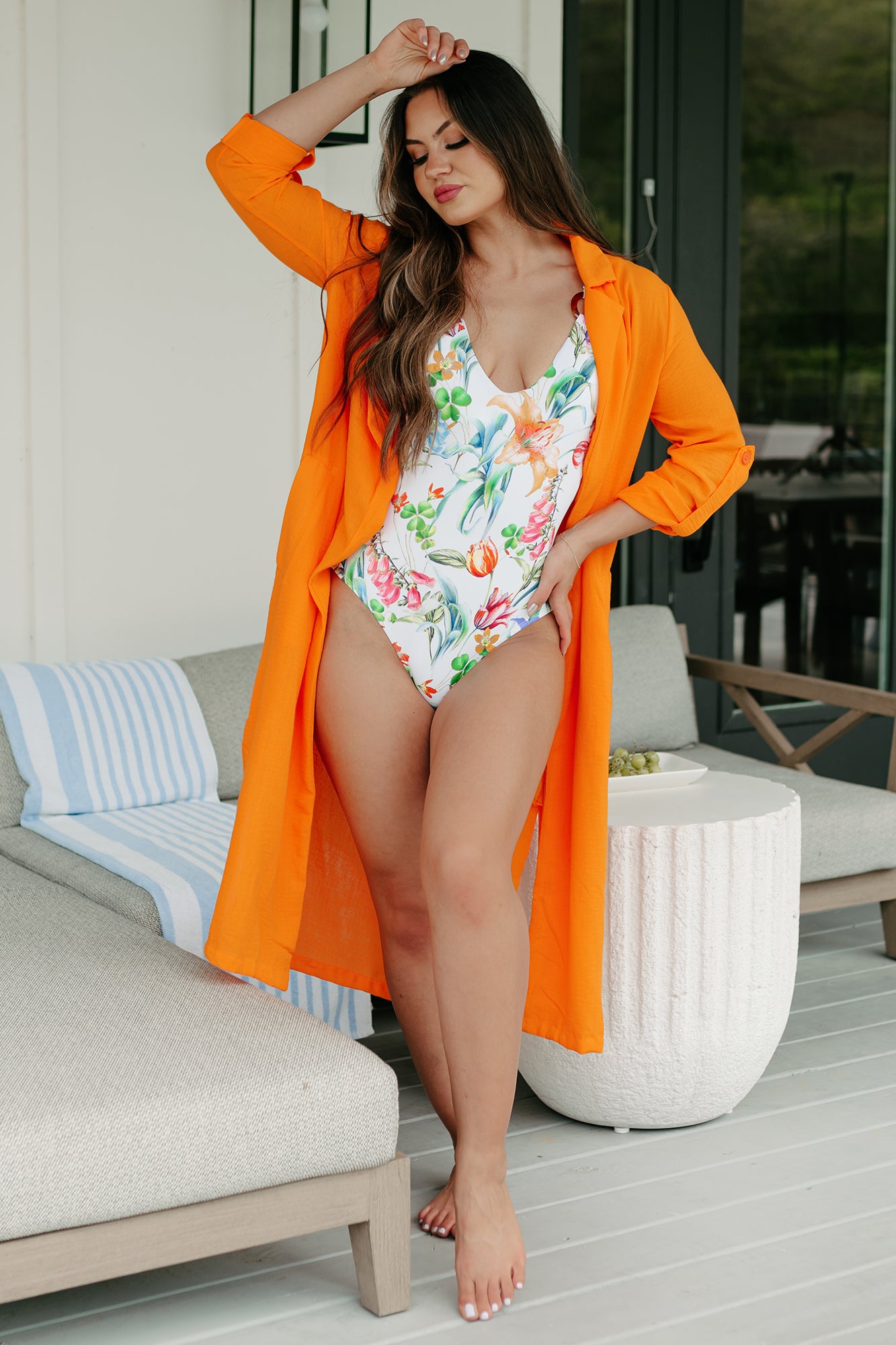 Live Colorfully Tie-Waist Linen Trench Coat (Orange)-The Formal Wear