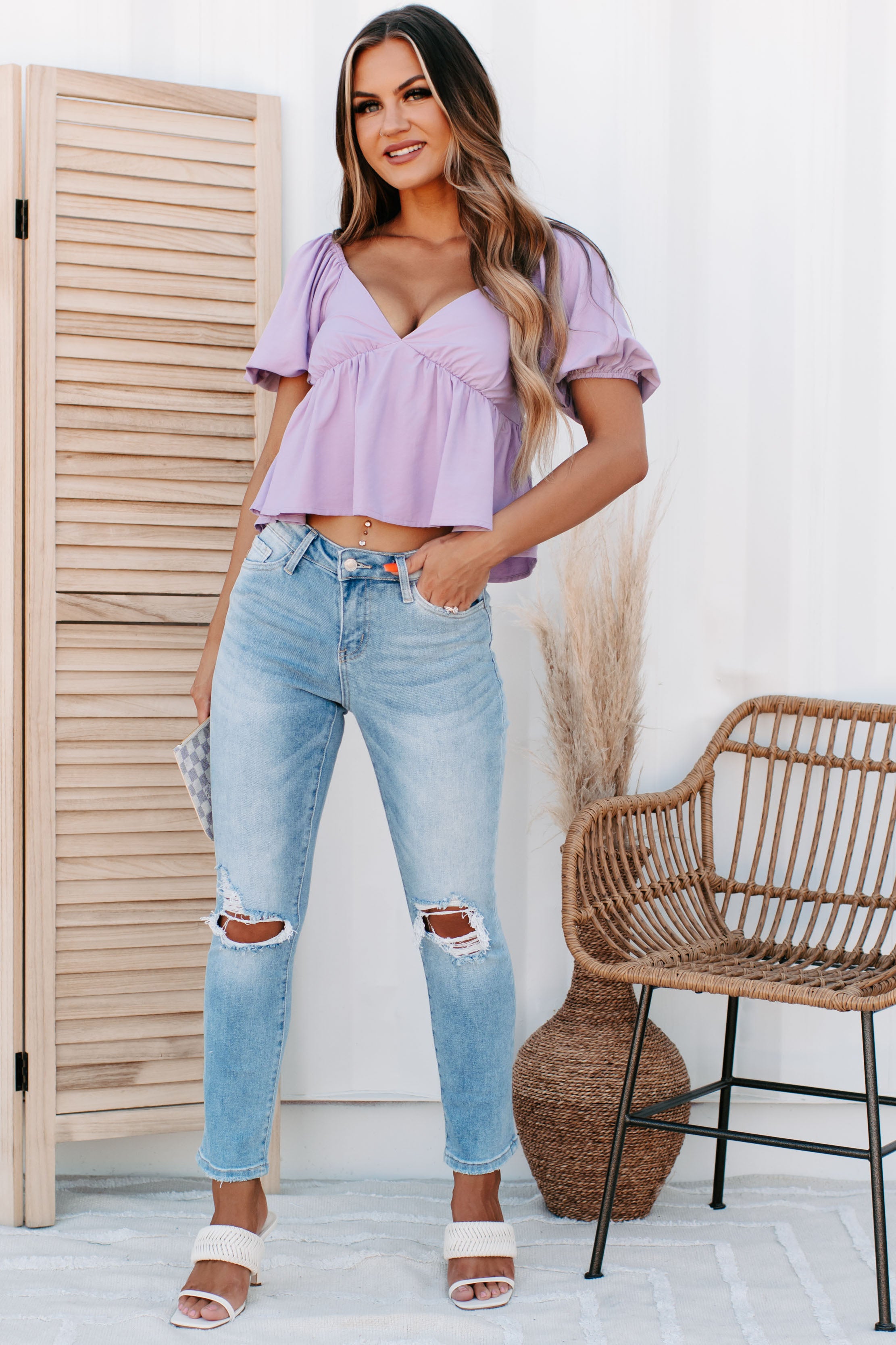 Gabby Mid-Rise Vervet Straight Leg Distressed Jeans (Light)-The Formal Wear