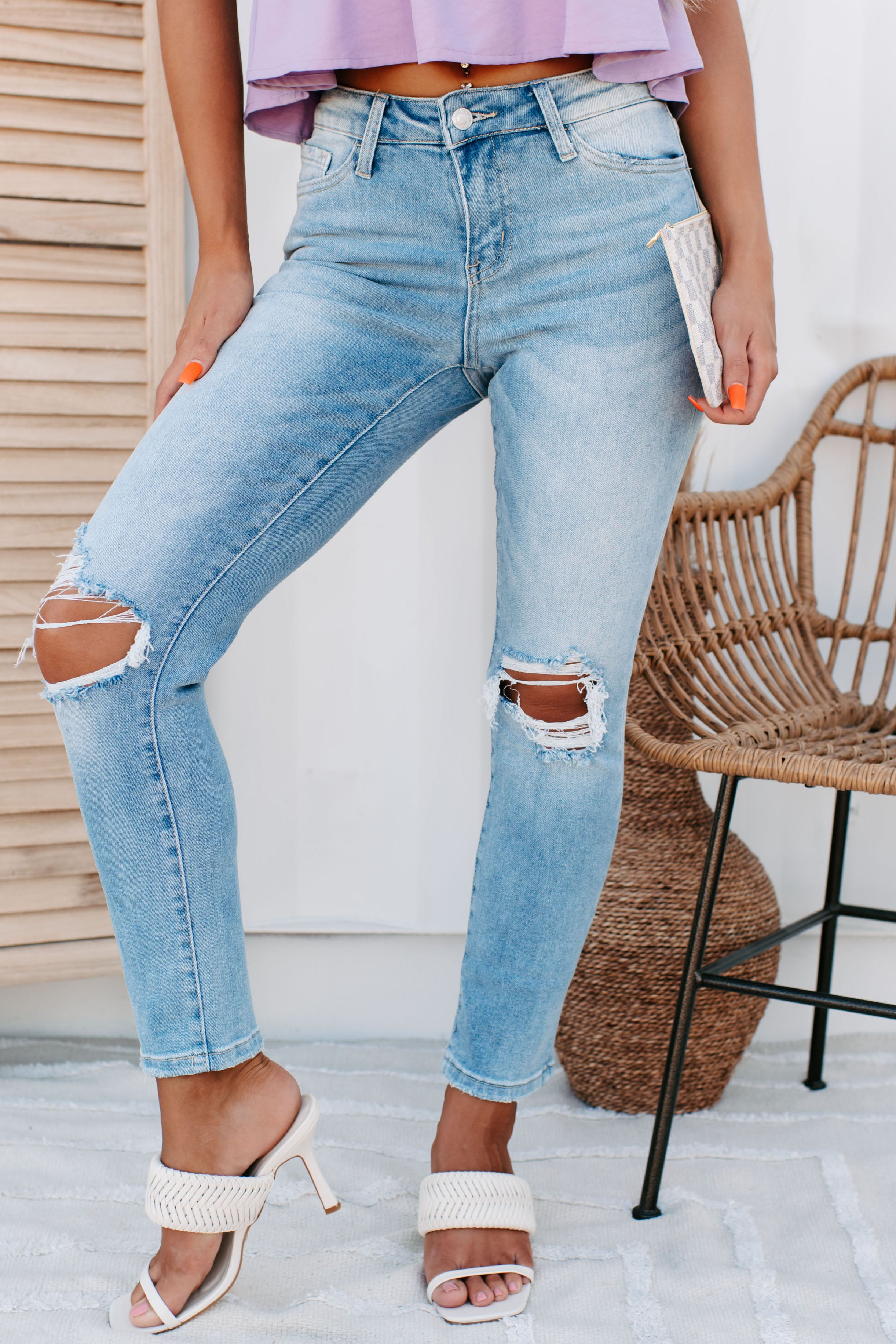 Gabby Mid-Rise Vervet Straight Leg Distressed Jeans (Light)-The Formal Wear