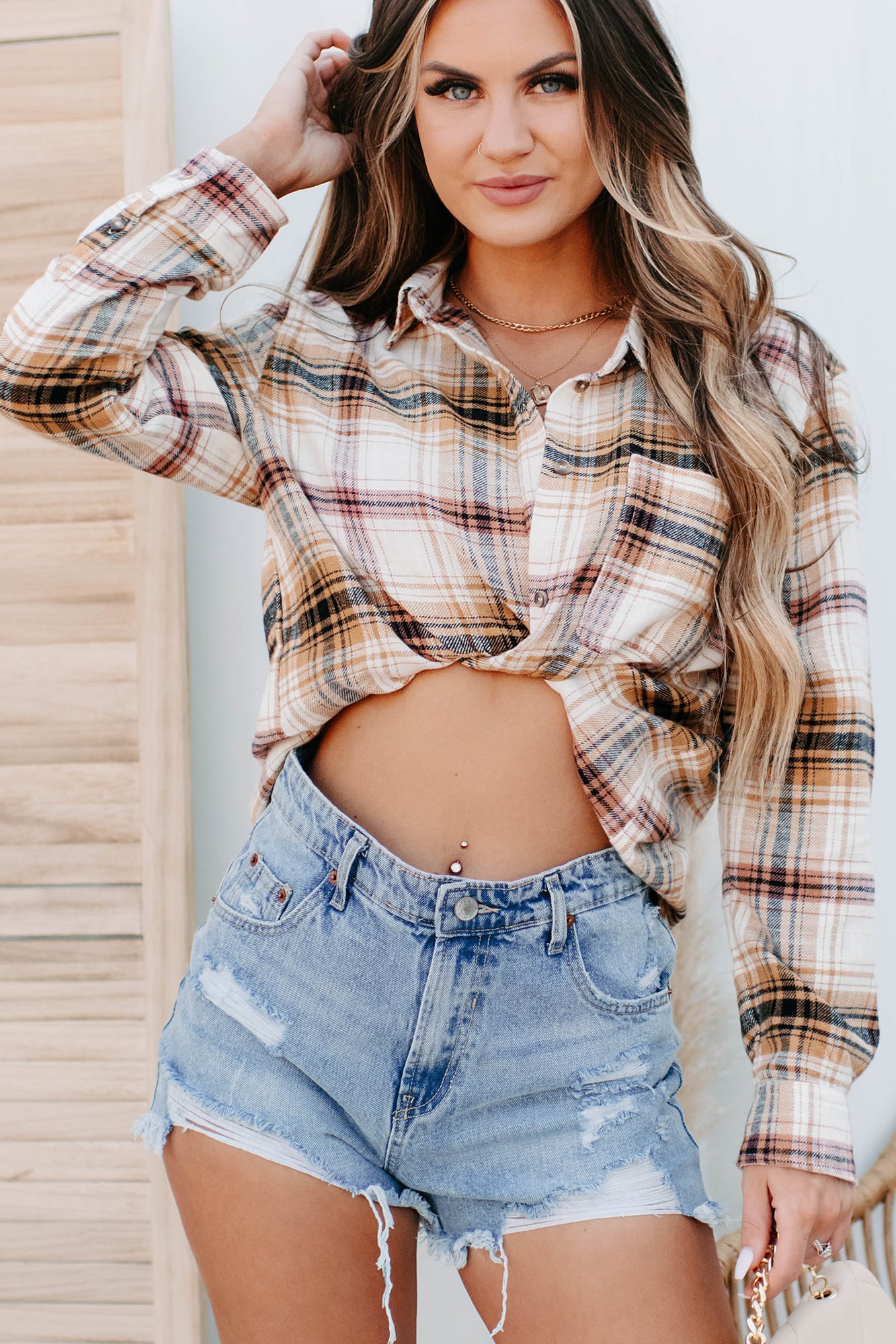 Upbeat & Energetic Plaid Flannel Top (Saffron)-The Formal Wear