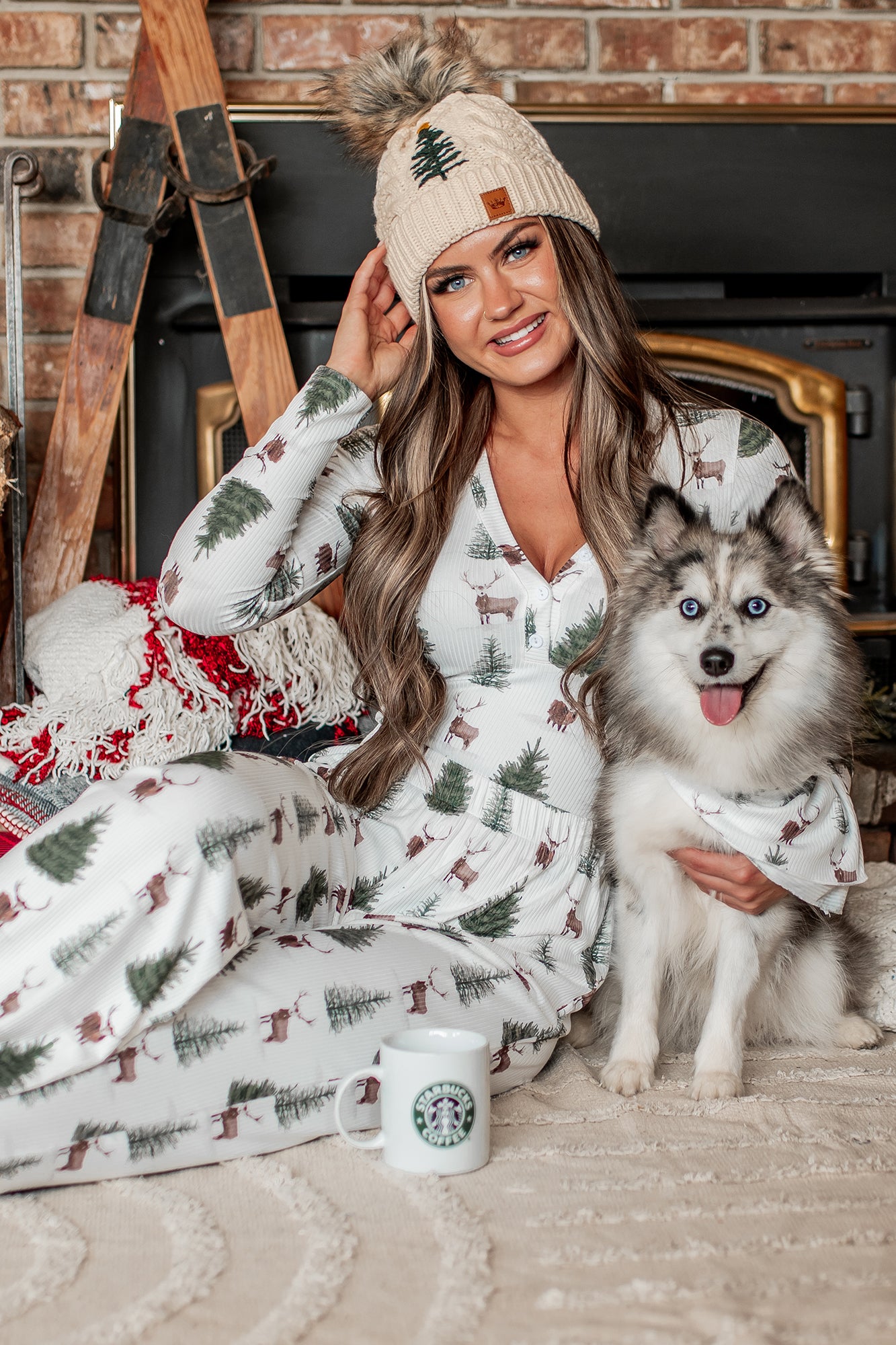 PREORDER Sugar Plum Dreams Ribbed Bodysuit Lounge Set (Tree Print) - Ships by 12/2-The Formal Wear