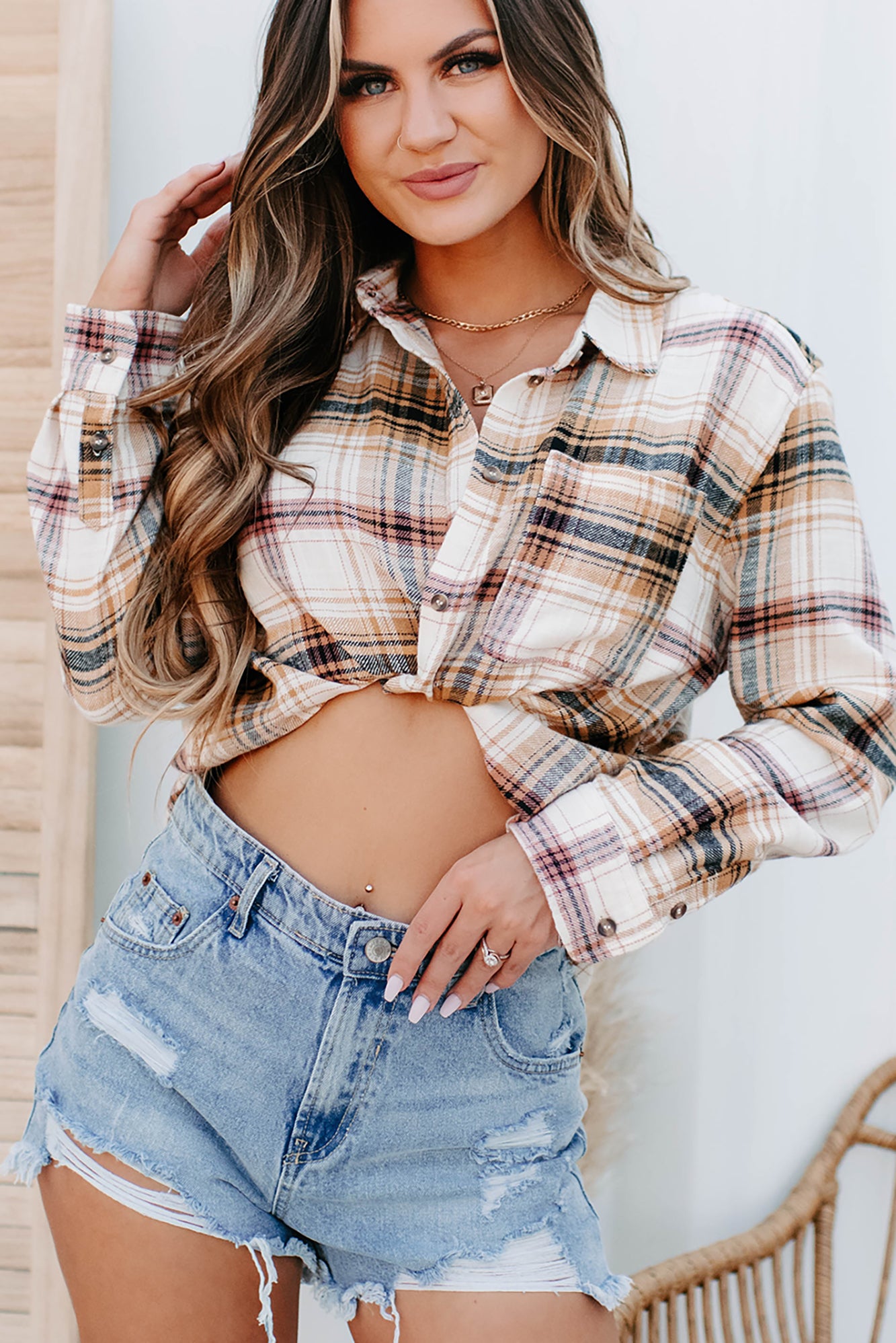 Upbeat & Energetic Plaid Flannel Top (Saffron)-The Formal Wear