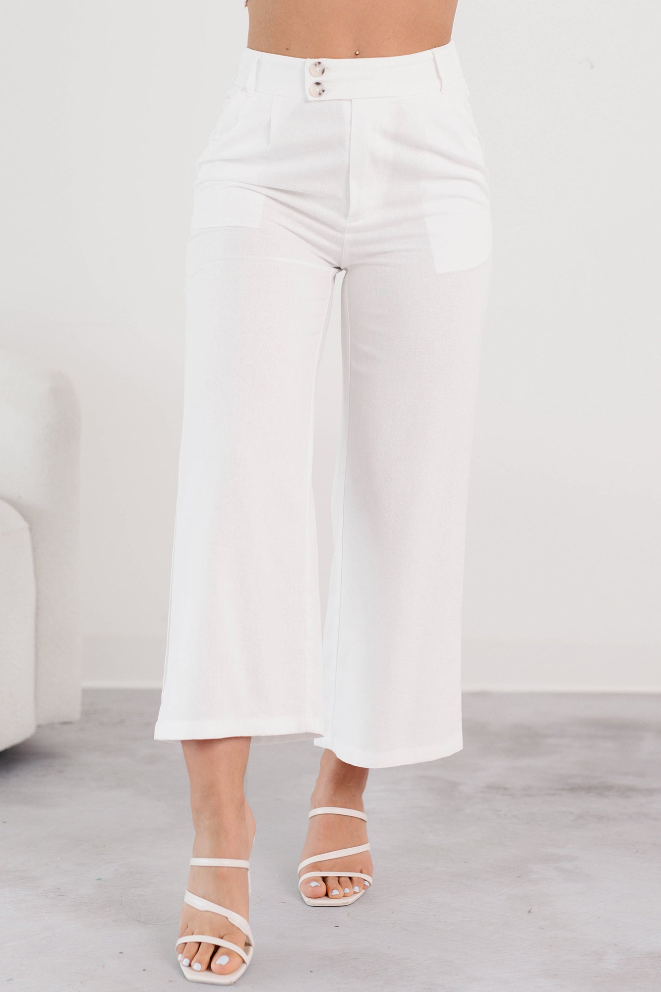 Put-together Poise Linen Cropped Pants (White)-The Formal Wear