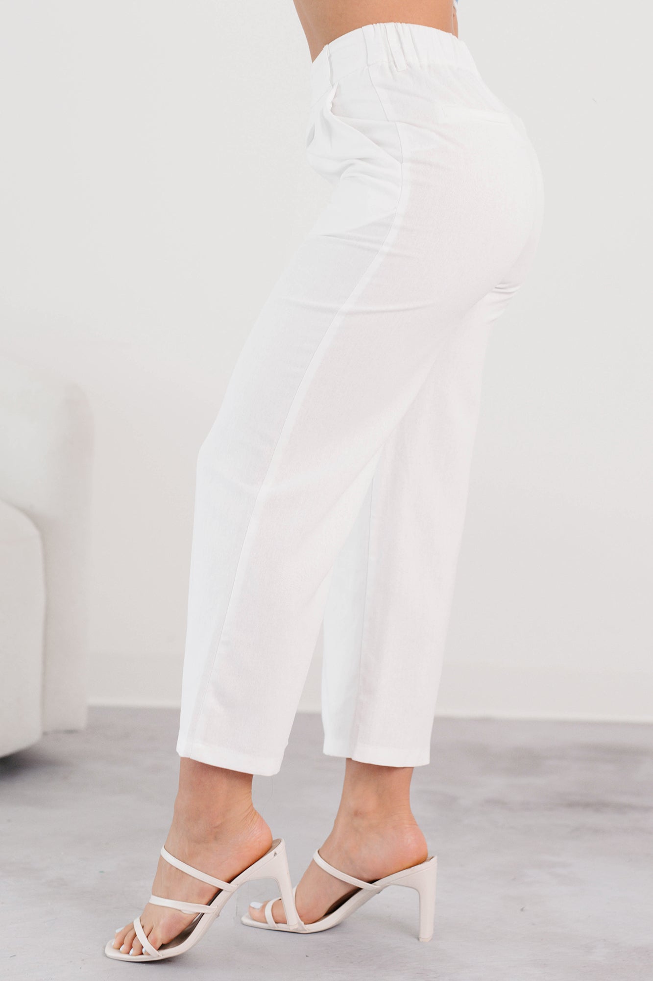 Put-together Poise Linen Cropped Pants (White)-The Formal Wear