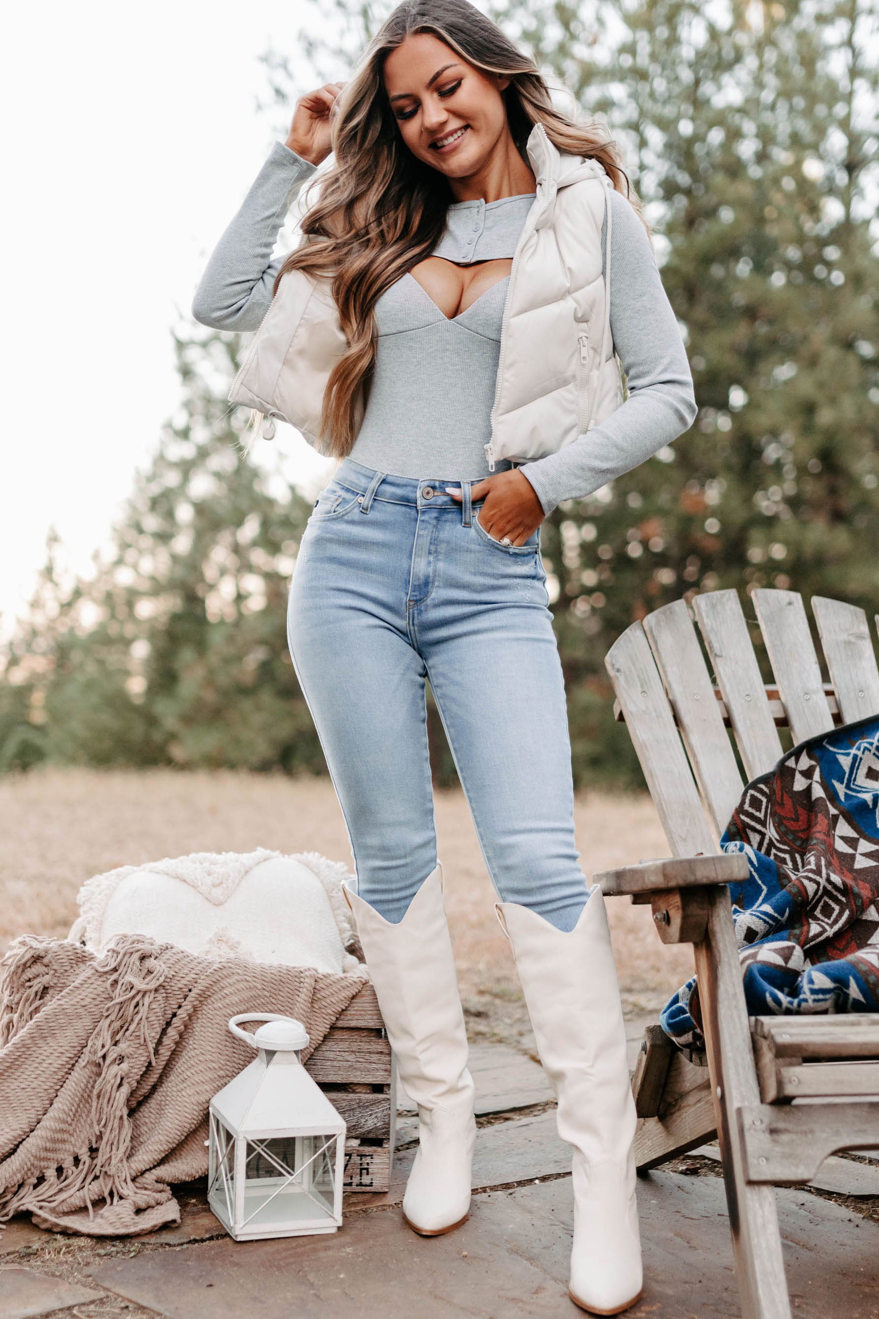 Arctic Chic Hooded Faux Leather Puffer Vest (Off White)-The Formal Wear