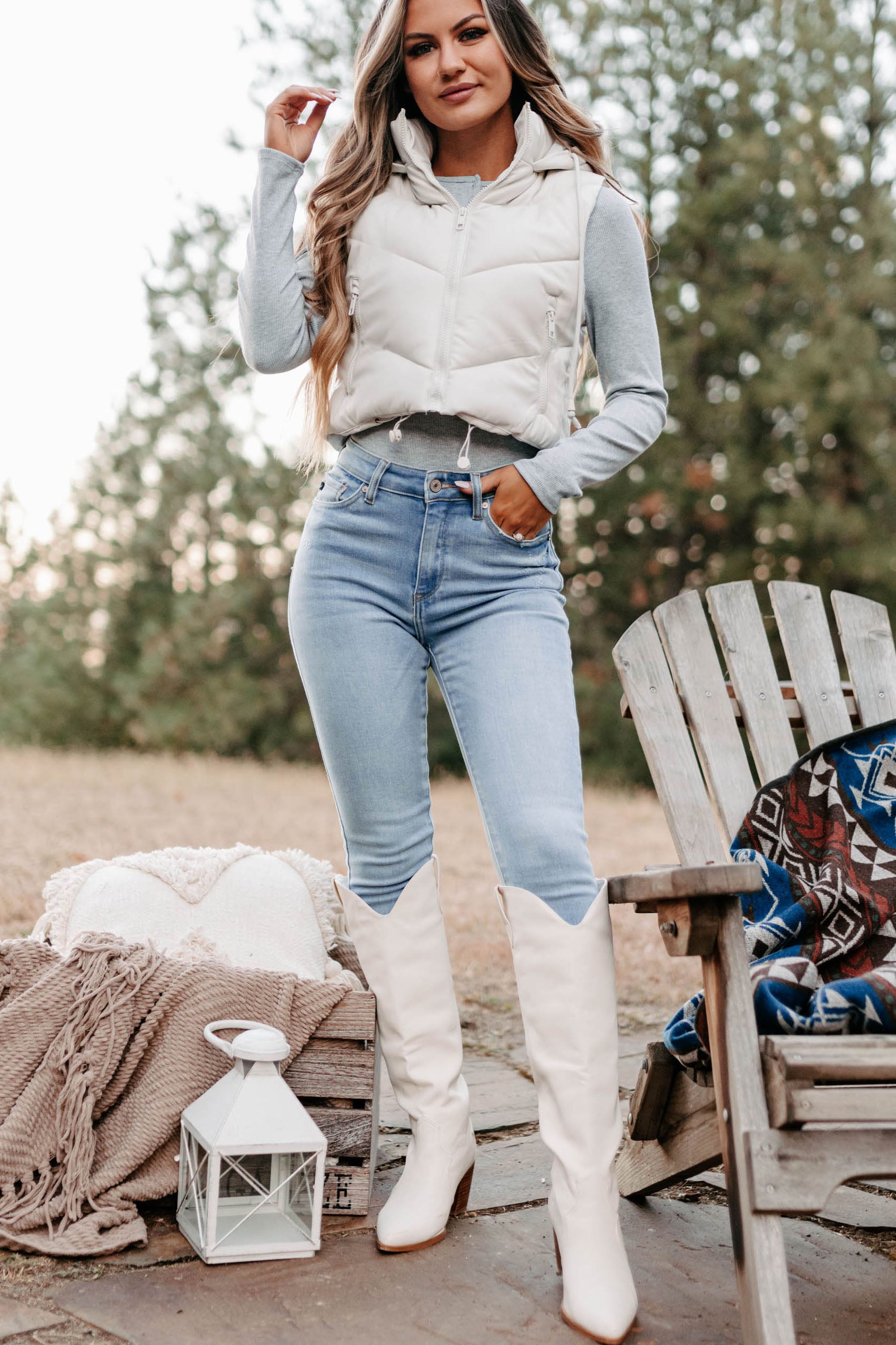 Arctic Chic Hooded Faux Leather Puffer Vest (Off White)-The Formal Wear