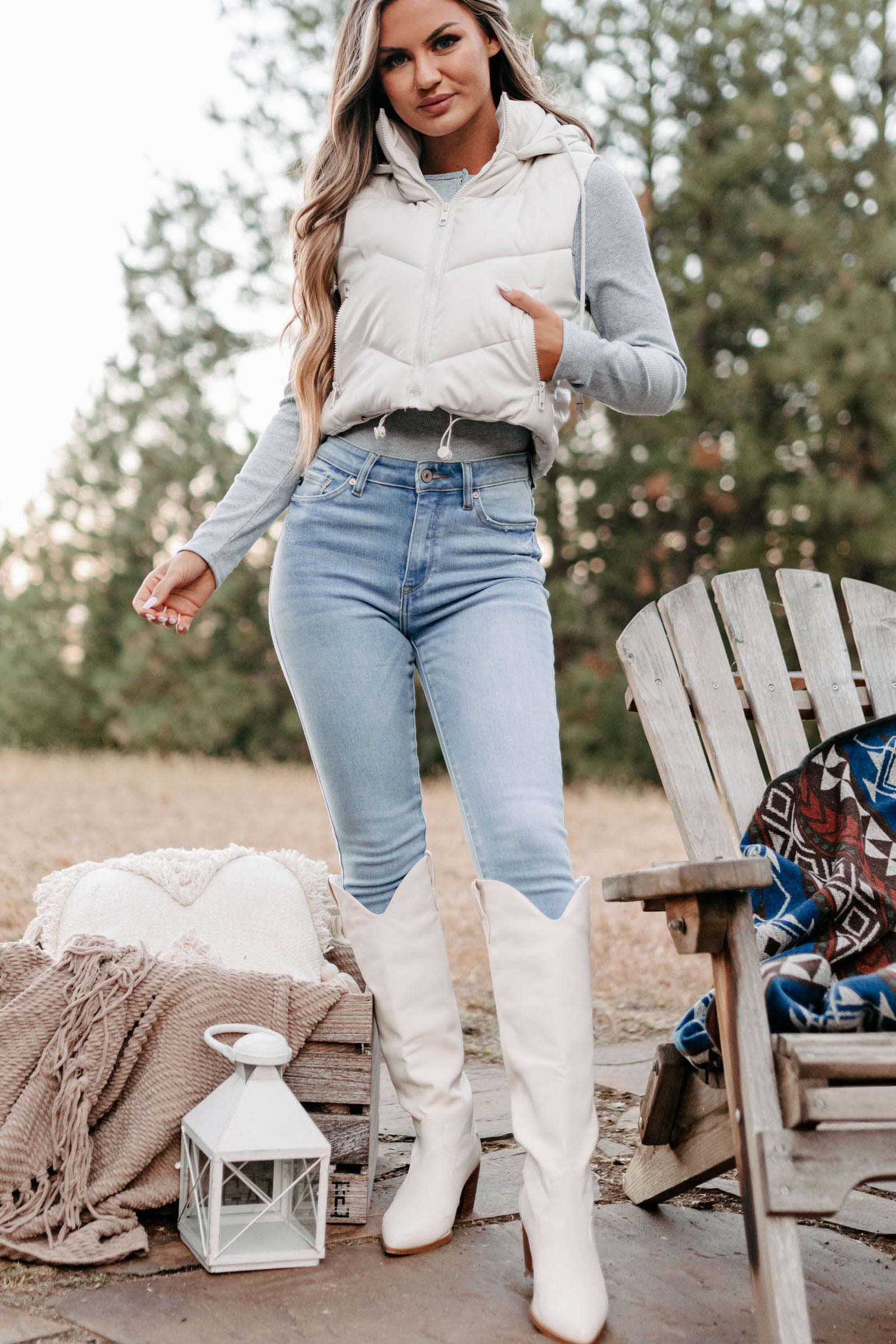 Arctic Chic Hooded Faux Leather Puffer Vest (Off White)-The Formal Wear