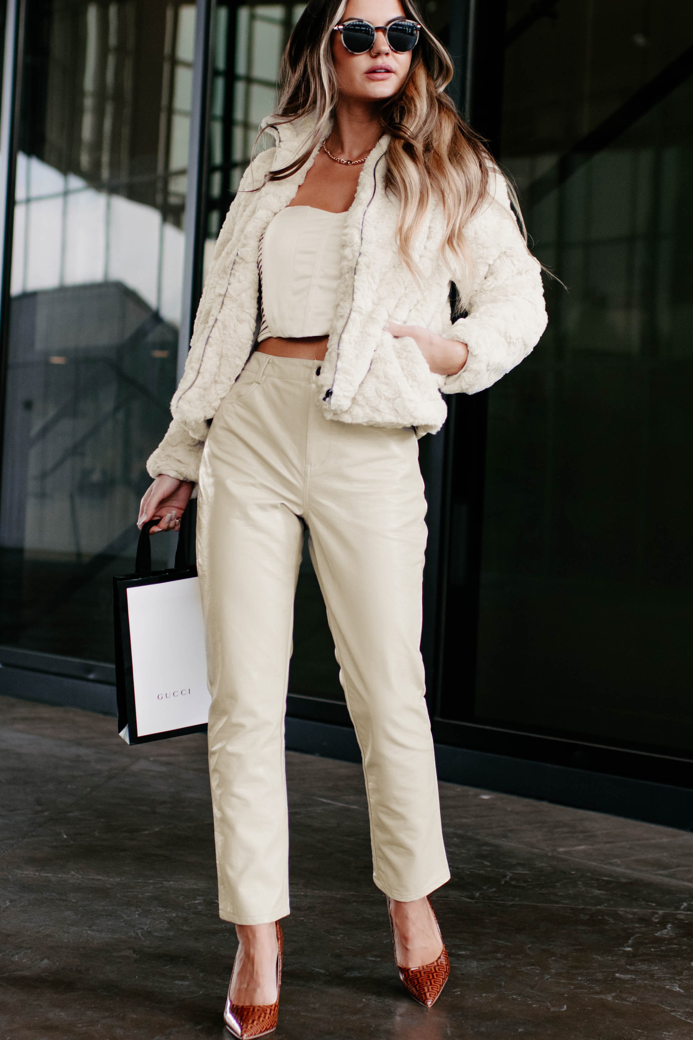 End Of Discussion Straight Leg Pleather Pants (Light Taupe)-The Formal Wear