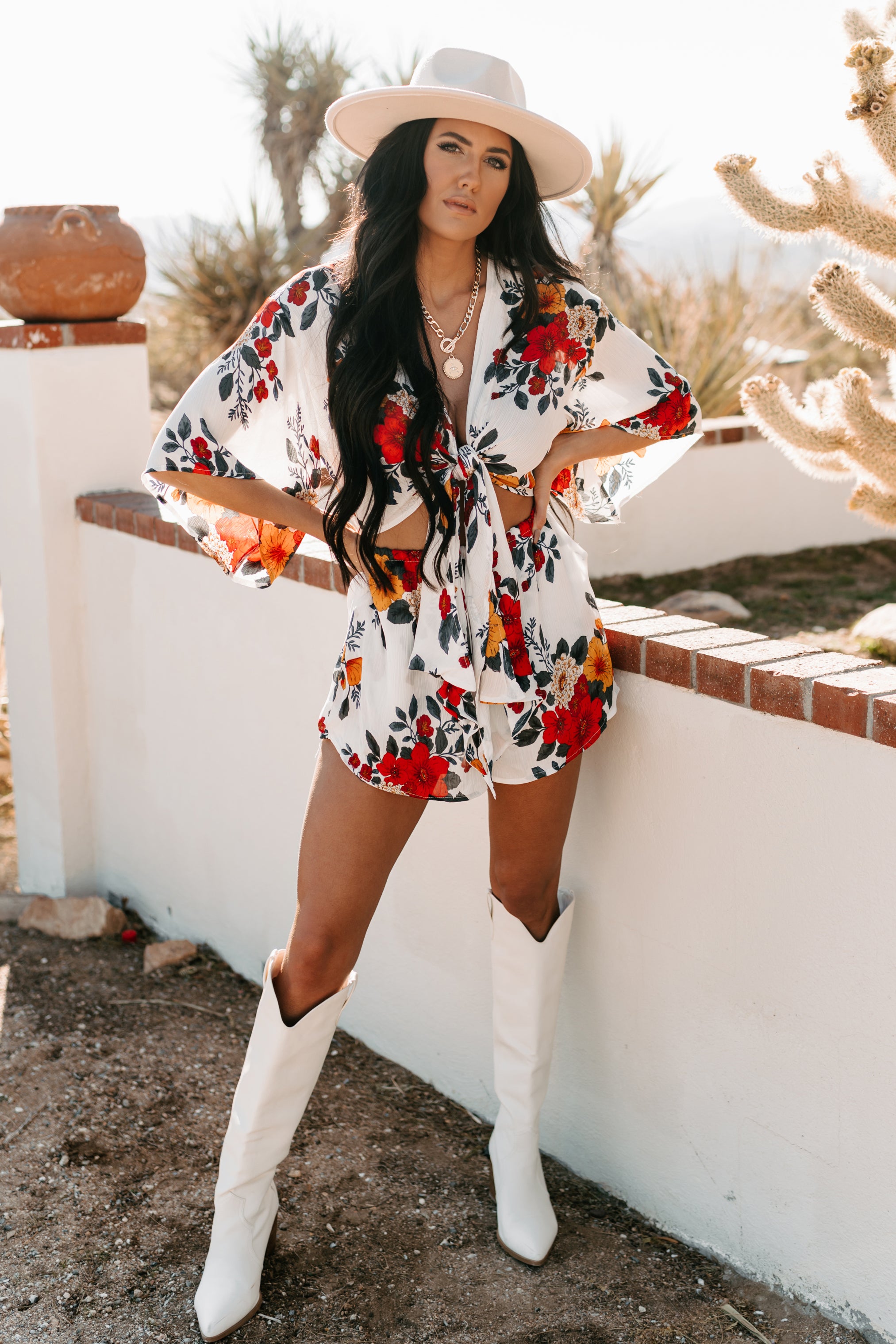 Charm Me Kimono Sleeve Cut-Out Romper (White)-The Formal Wear