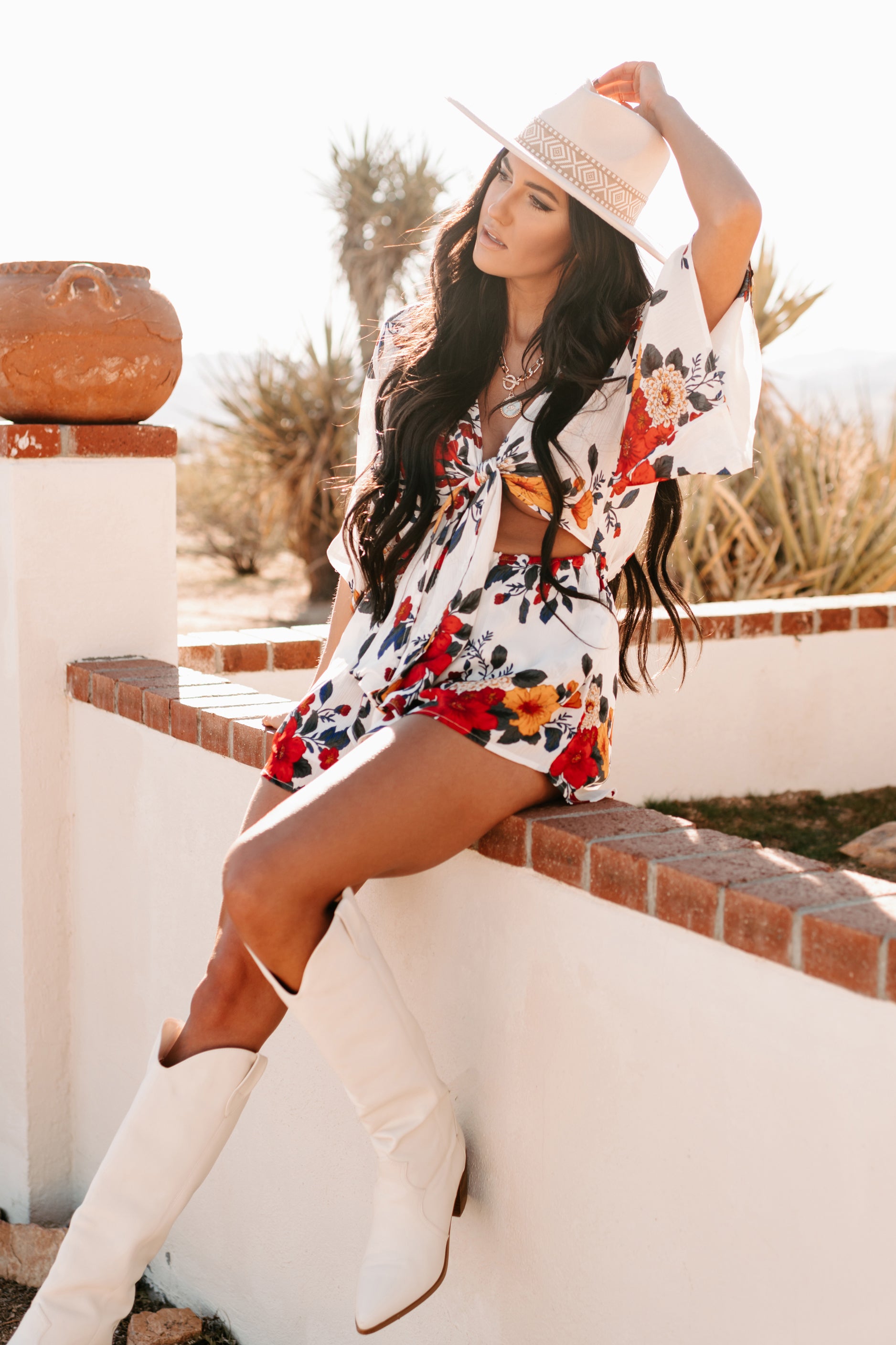 Charm Me Kimono Sleeve Cut-Out Romper (White)-The Formal Wear