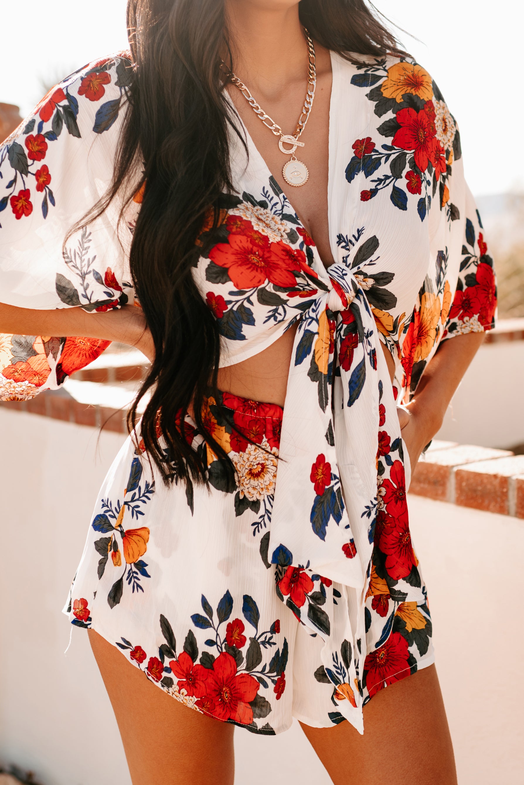 Charm Me Kimono Sleeve Cut-Out Romper (White)-The Formal Wear