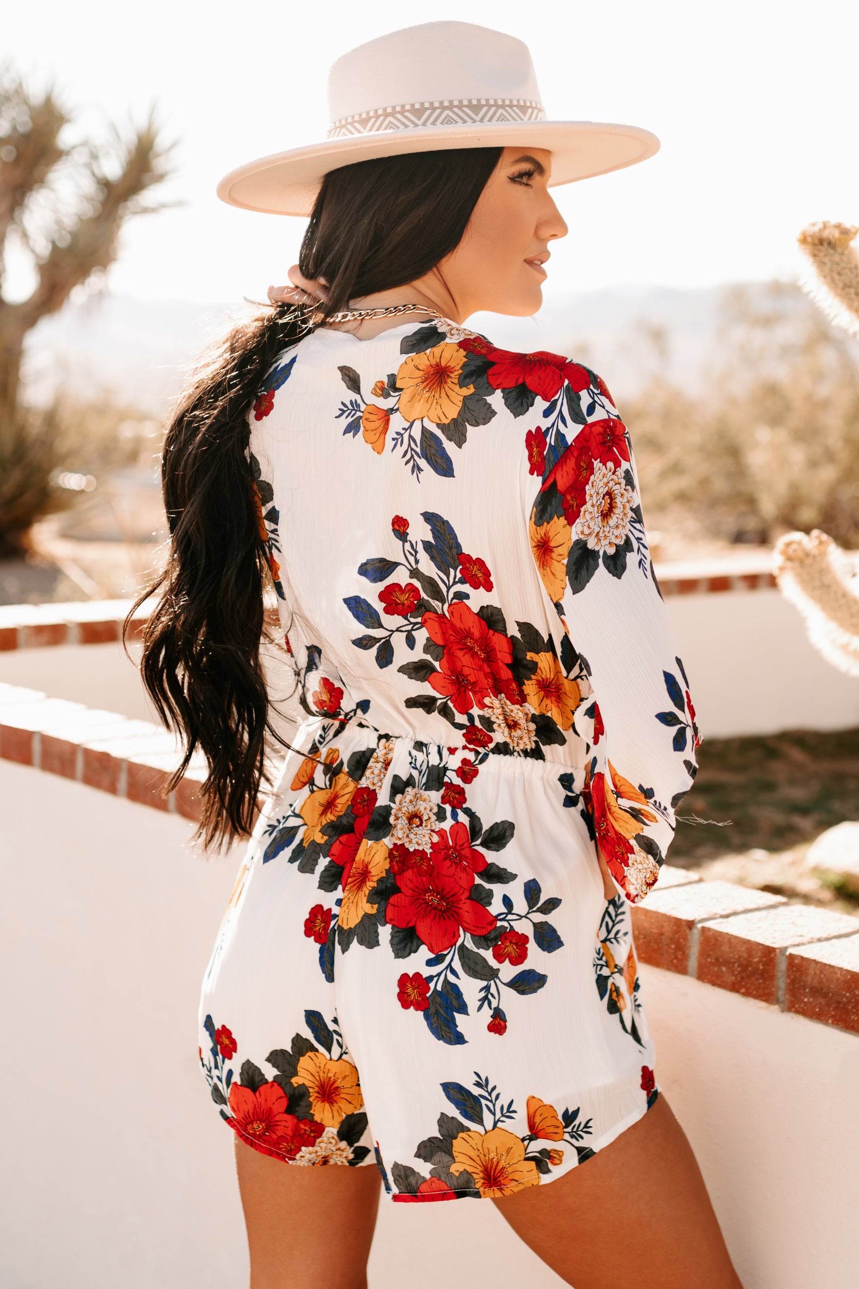 Charm Me Kimono Sleeve Cut-Out Romper (White)-The Formal Wear