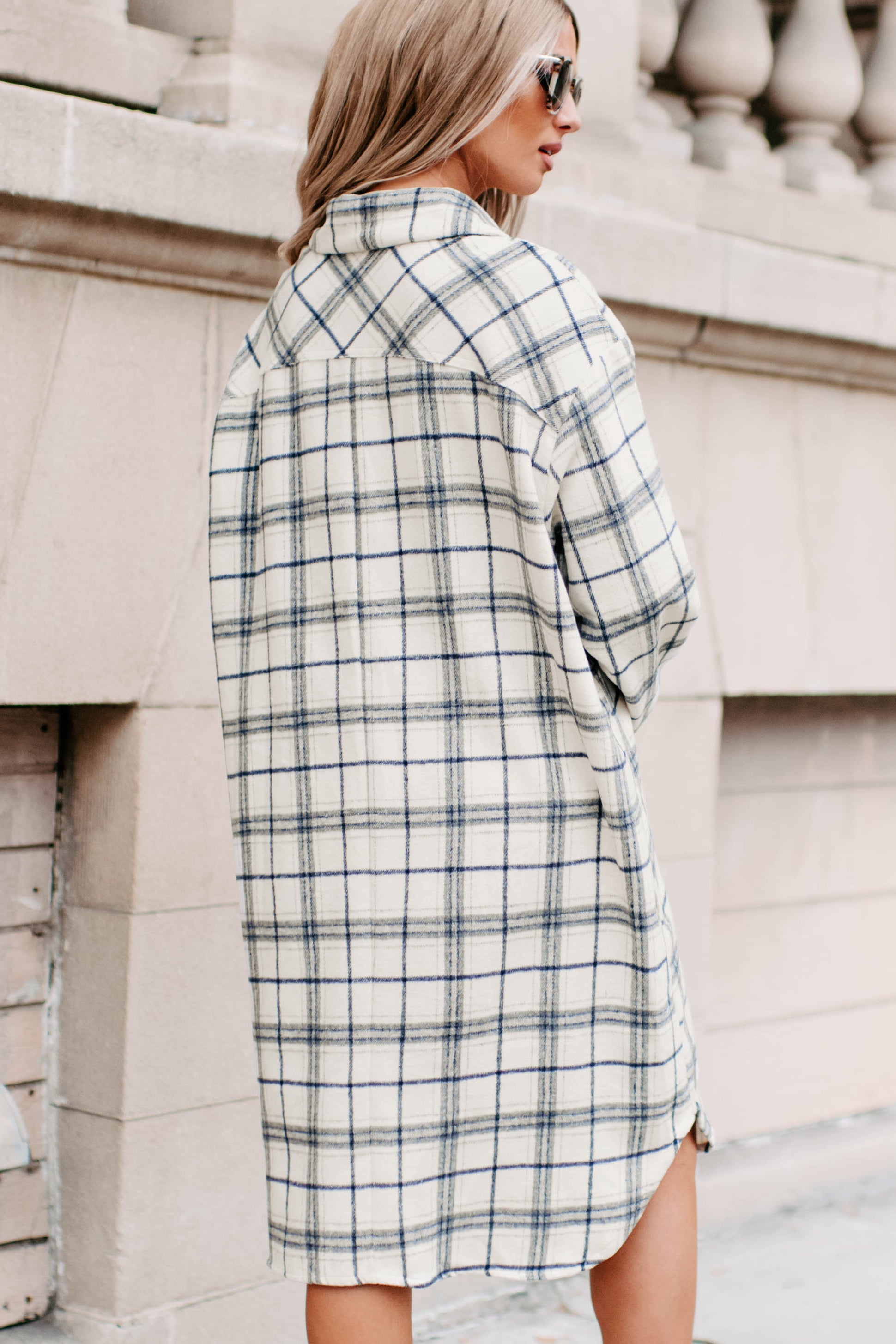 Hide Your Feelings Long Plaid Shacket (Ivory)-The Formal Wear