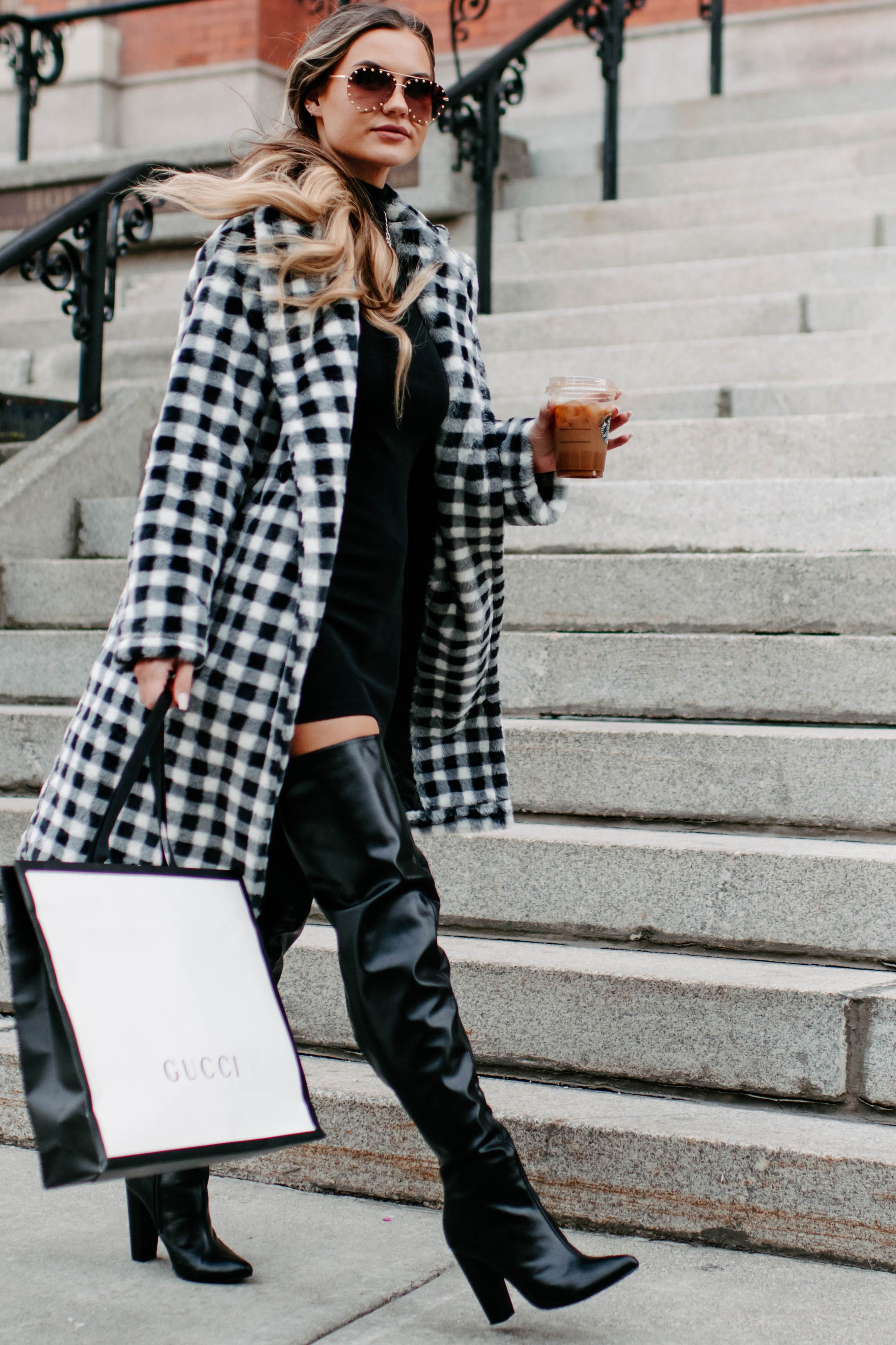 Call My Lawyer Checkered Faux Fur Coat (Black & White)-The Formal Wear