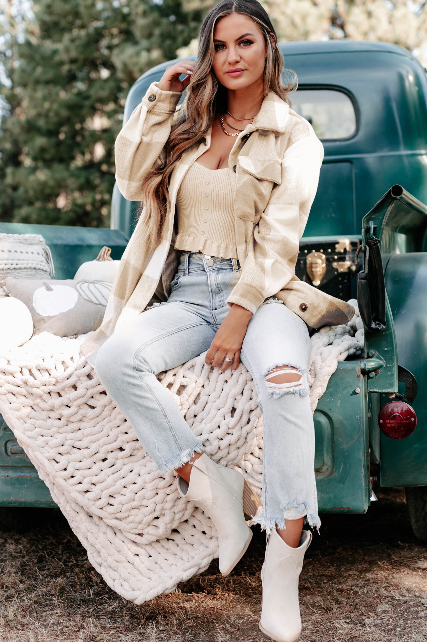 Shiren Plaid Oversized Shacket (Khaki)-The Formal Wear