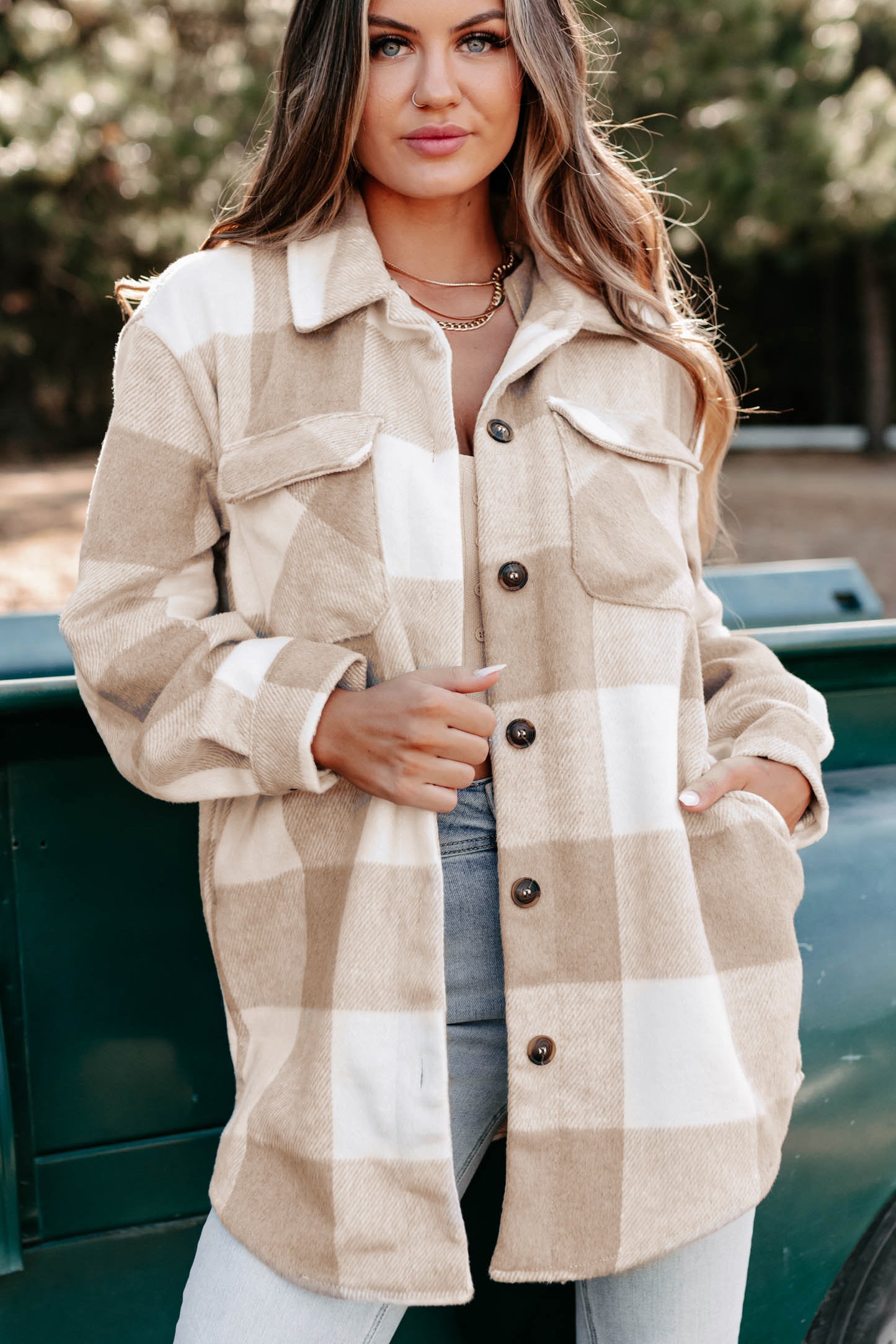 Shiren Plaid Oversized Shacket (Khaki)-The Formal Wear