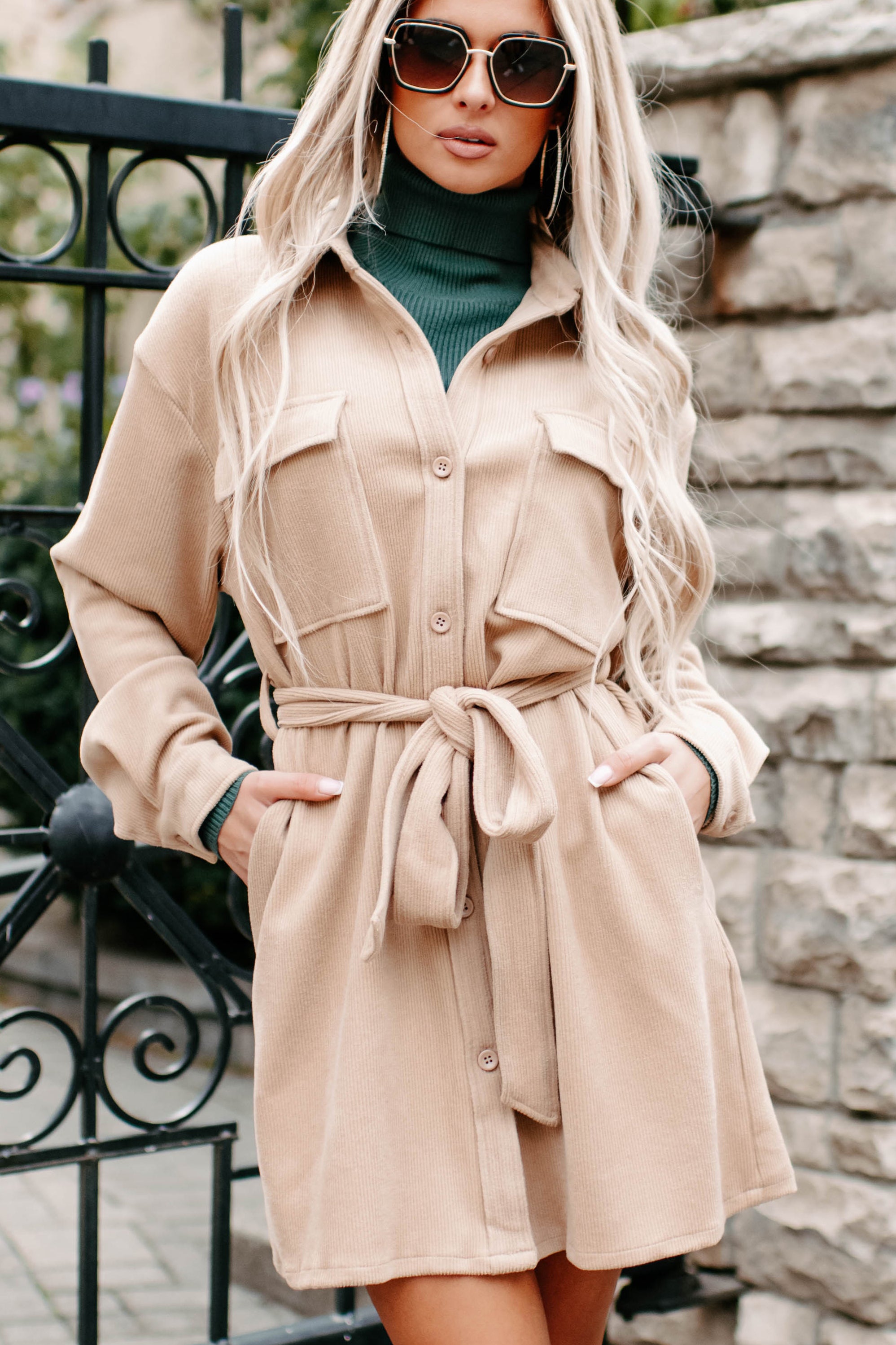 No Wrong Answers Longline Belted Corduroy Shacket (Camel)-The Formal Wear