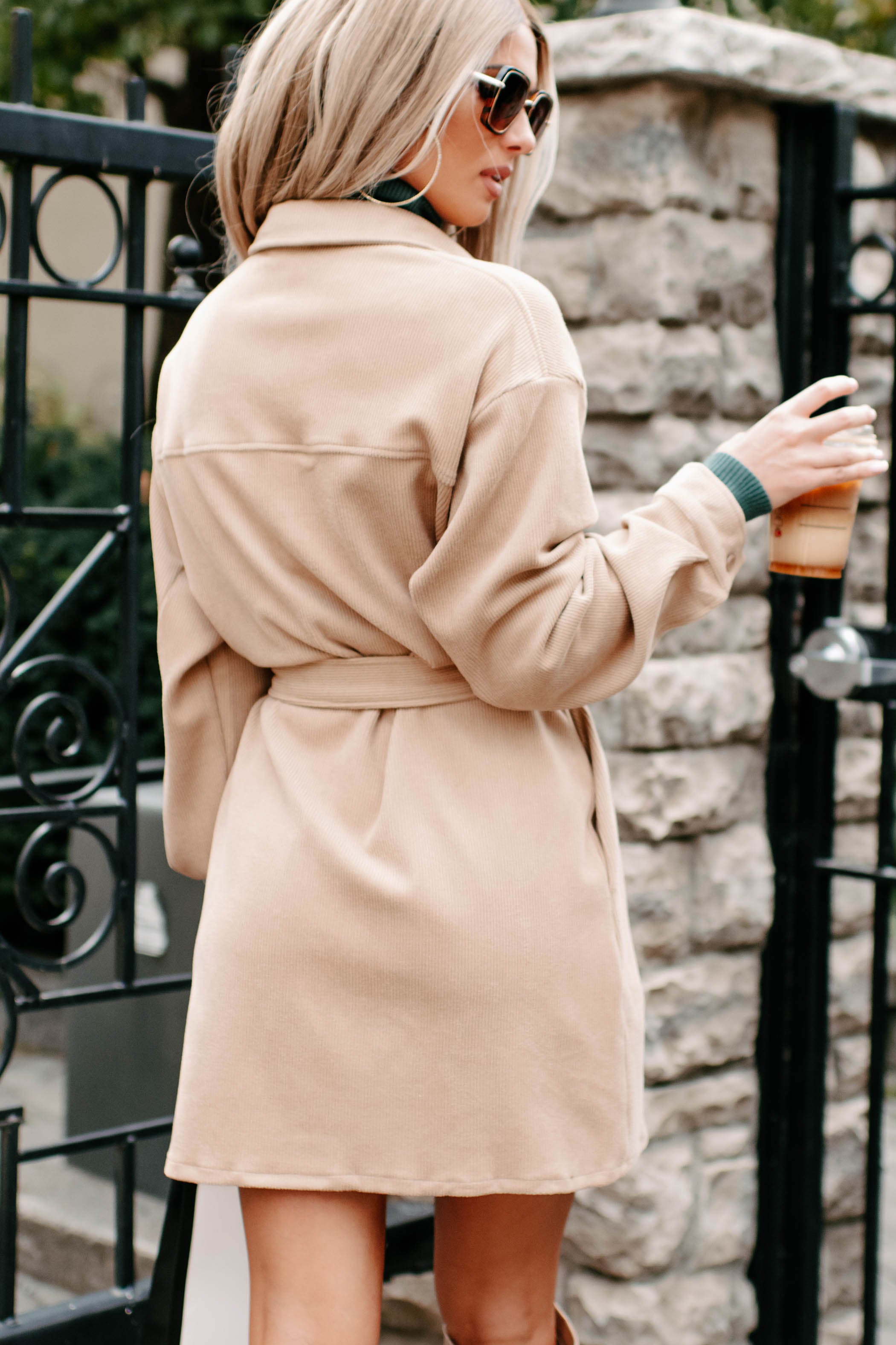 No Wrong Answers Longline Belted Corduroy Shacket (Camel)-The Formal Wear