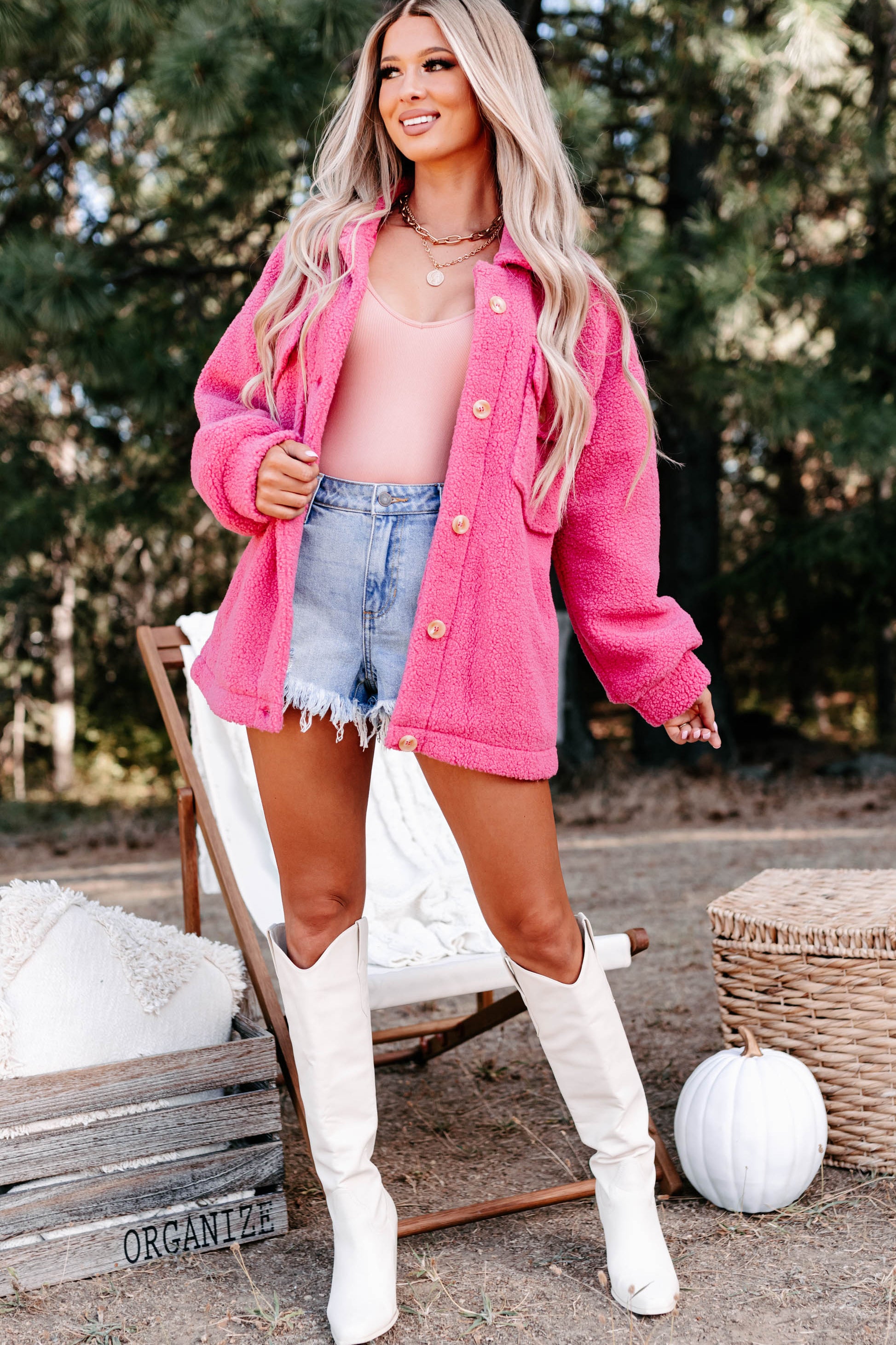 Heres To Today Sherpa Jacket (Pink)-The Formal Wear