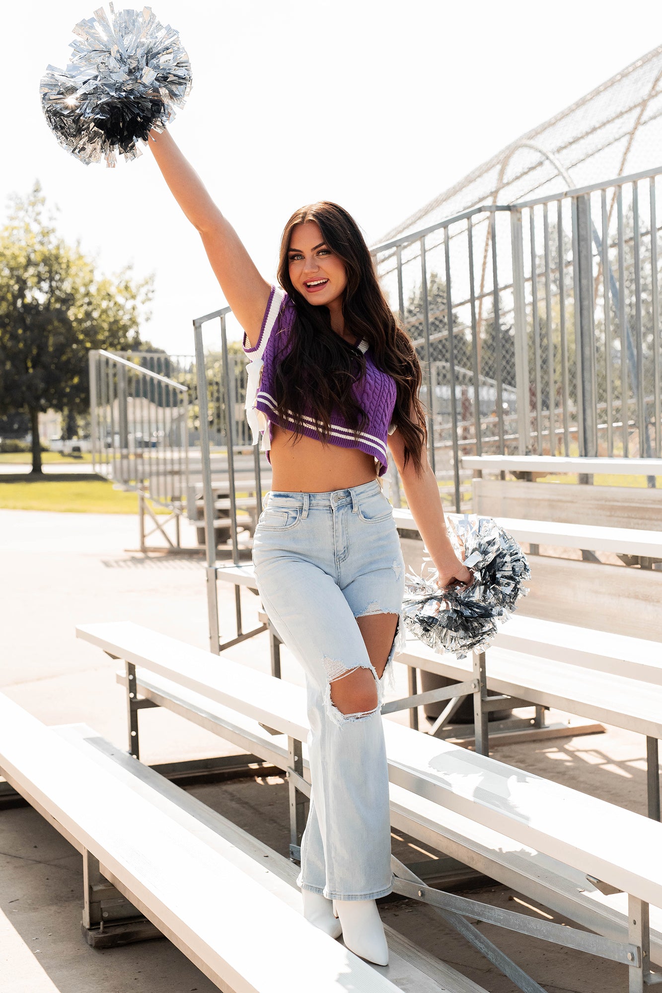 Better Take Notes Side Tie Sweater Vest (Purple/White)-The Formal Wear