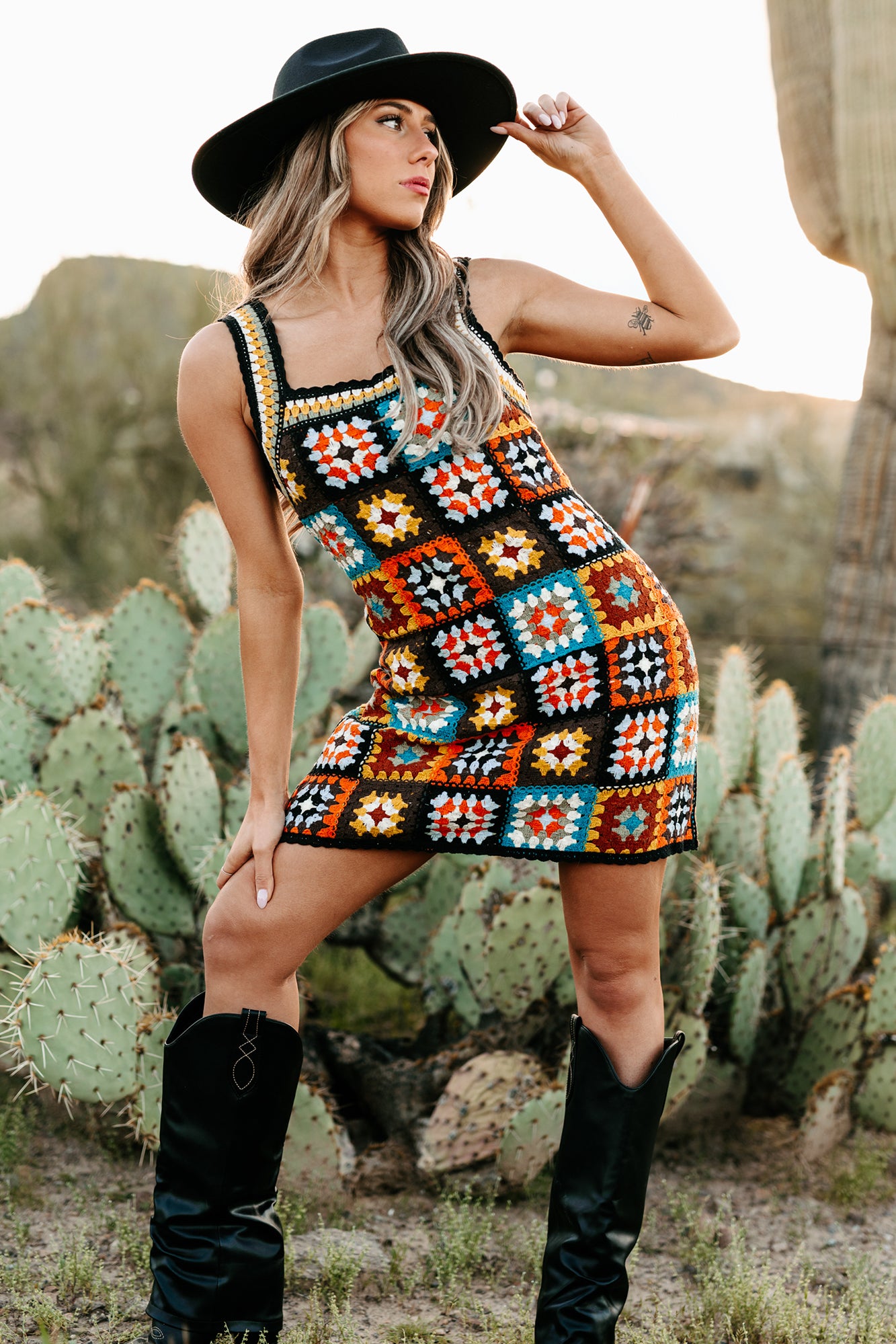 Bohemian Beauty Crochet Mini Dress (Black/Multi)-The Formal Wear