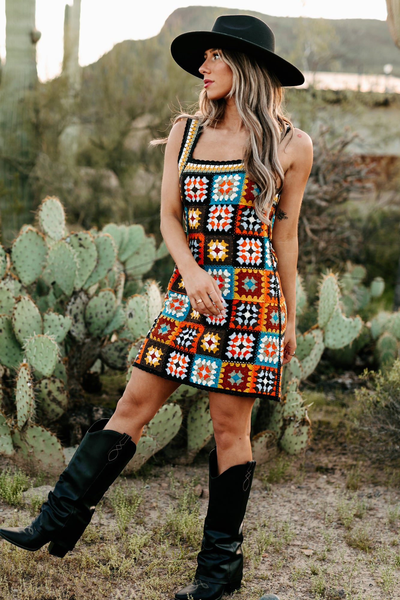 Bohemian Beauty Crochet Mini Dress (Black/Multi)-The Formal Wear