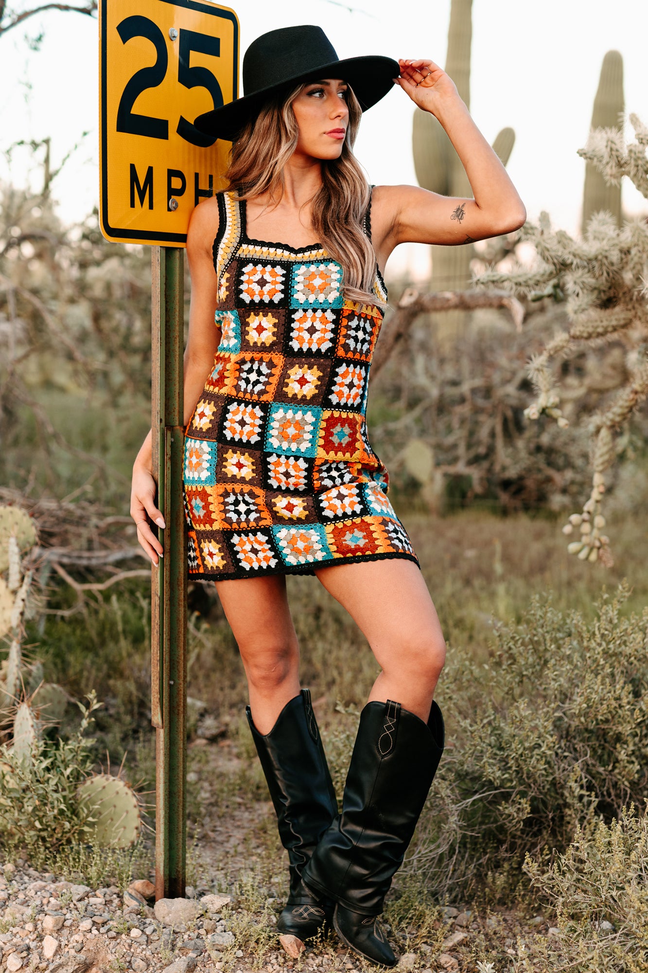 Bohemian Beauty Crochet Mini Dress (Black/Multi)-The Formal Wear