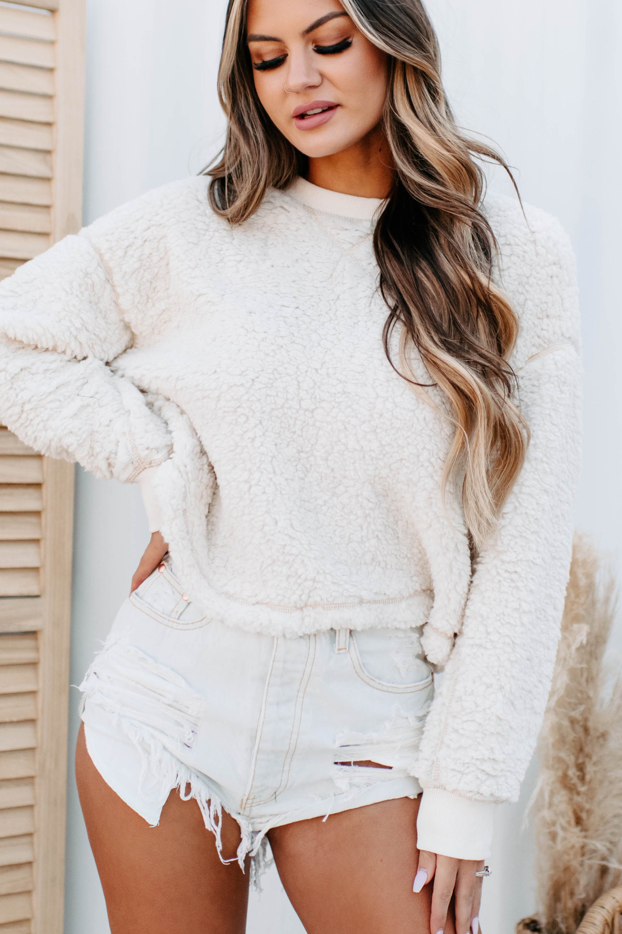 Best In Basic Sherpa Crewneck Sweatshirt (Cream)-The Formal Wear