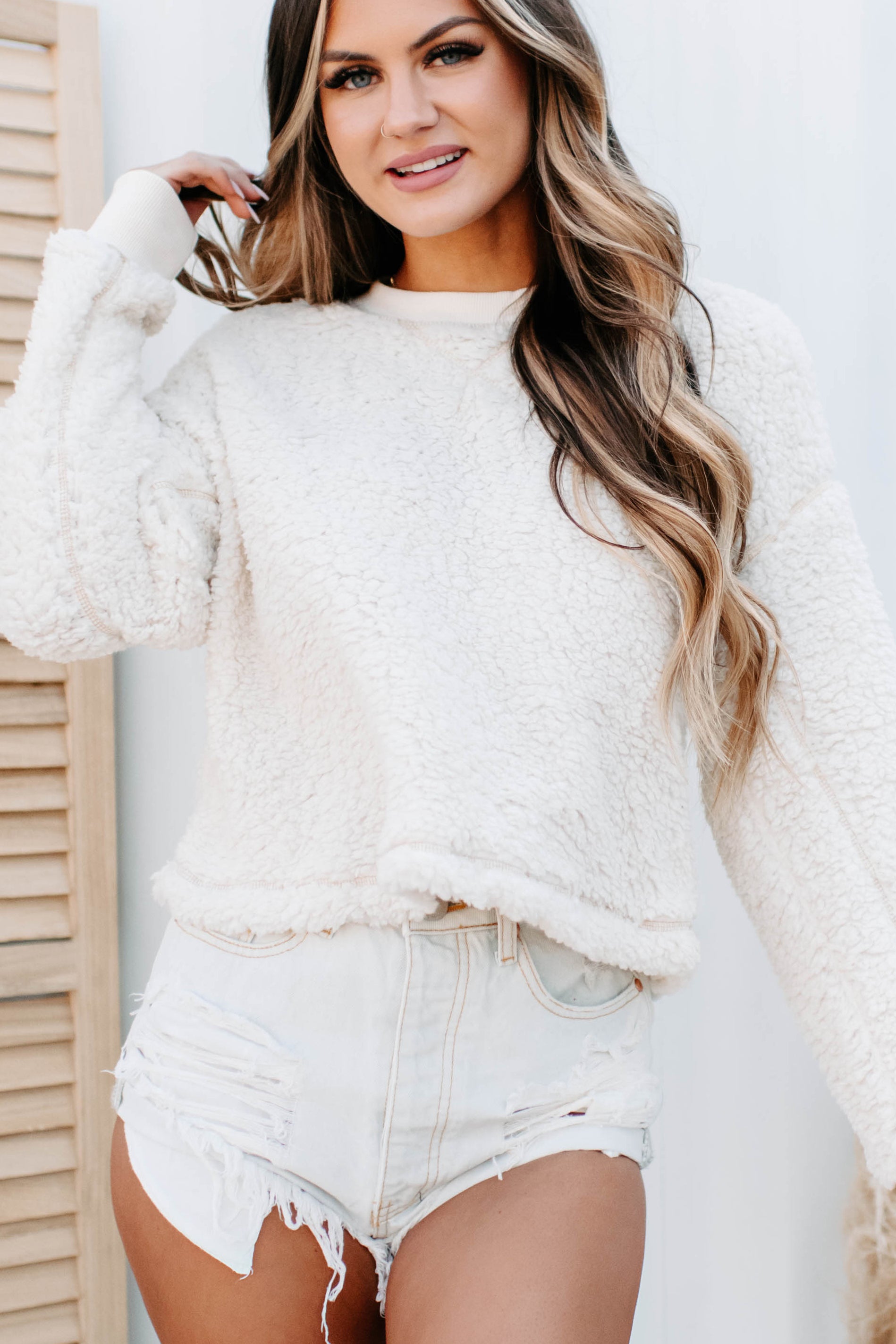 Best In Basic Sherpa Crewneck Sweatshirt (Cream)-The Formal Wear