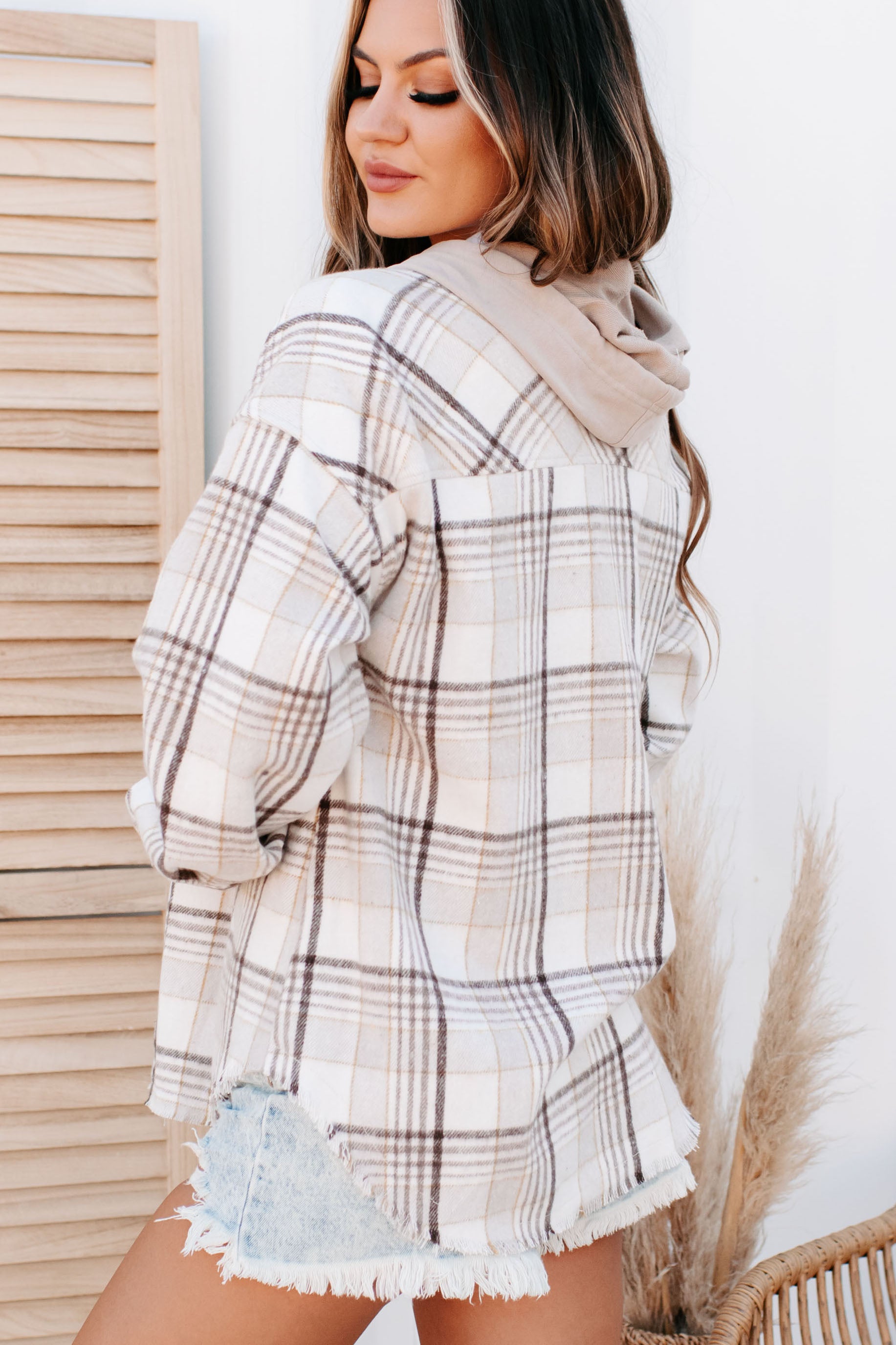 Soph Plaid Hooded Shacket (Cream)-The Formal Wear