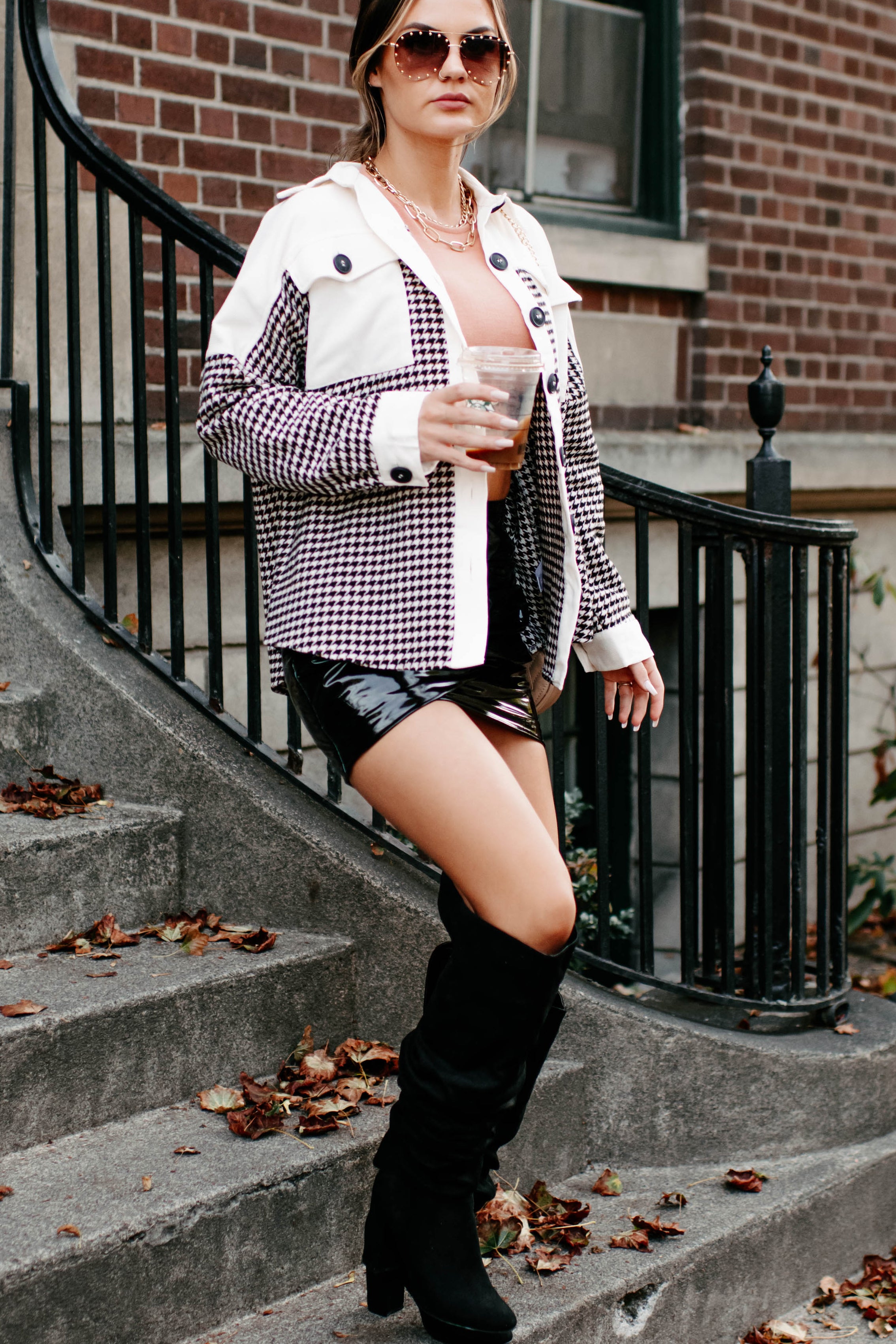 Say Anything Houndstooth Shacket (Cream Mix)-The Formal Wear