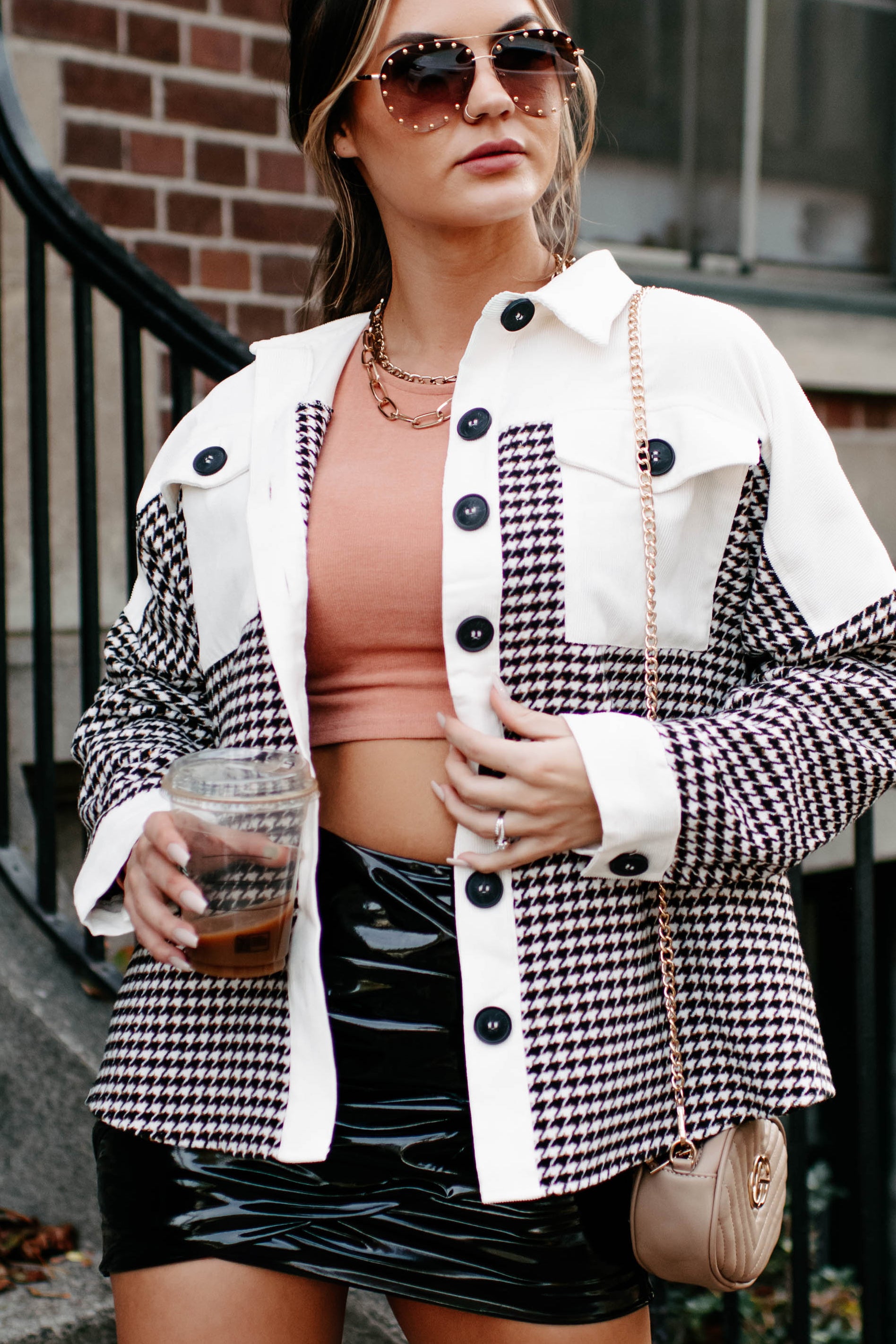 Say Anything Houndstooth Shacket (Cream Mix)-The Formal Wear